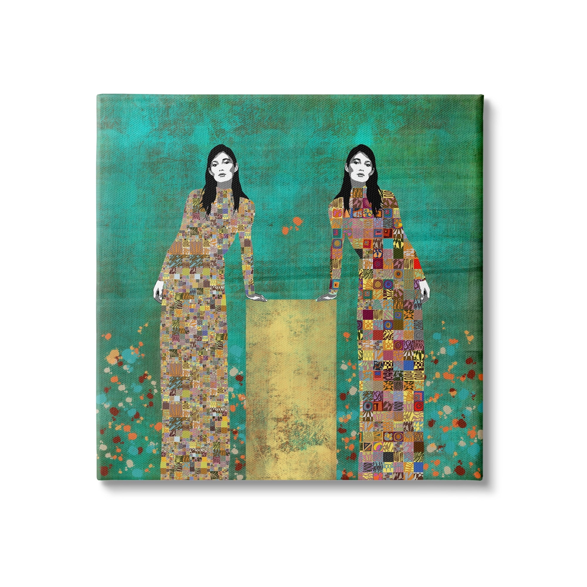 Stupell Industries Twin Women Leaning Modern Abstract Portrait Mosaic Pattern, 36 x 36,Design by Jose Cacho