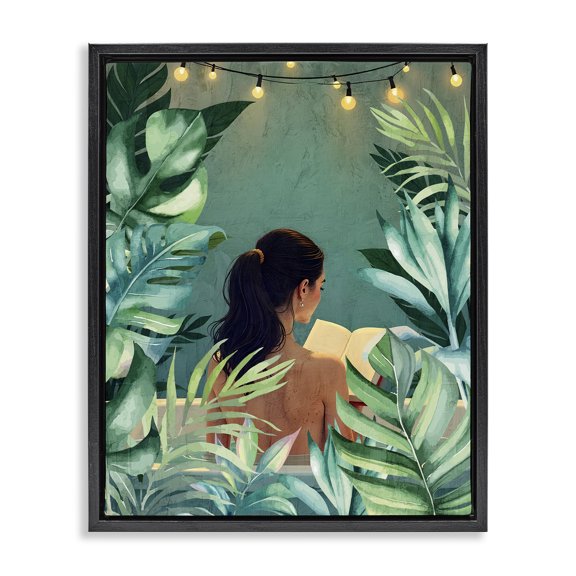 Stupell Industries Twinkle Palm Girl Portrait Black Framed Floater Canvas Wall Art design by Kim Allen, 21 x 17
