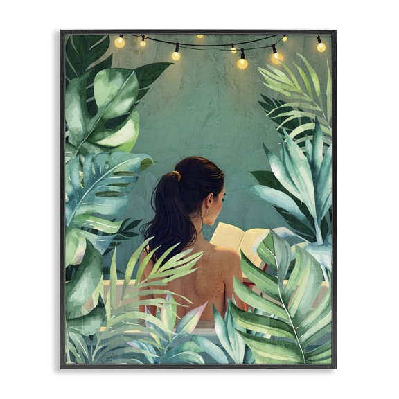 Stupell Industries Twinkle Palm Girl Portrait Black Framed Giclee Art design by Kim Allen, 30 x 24