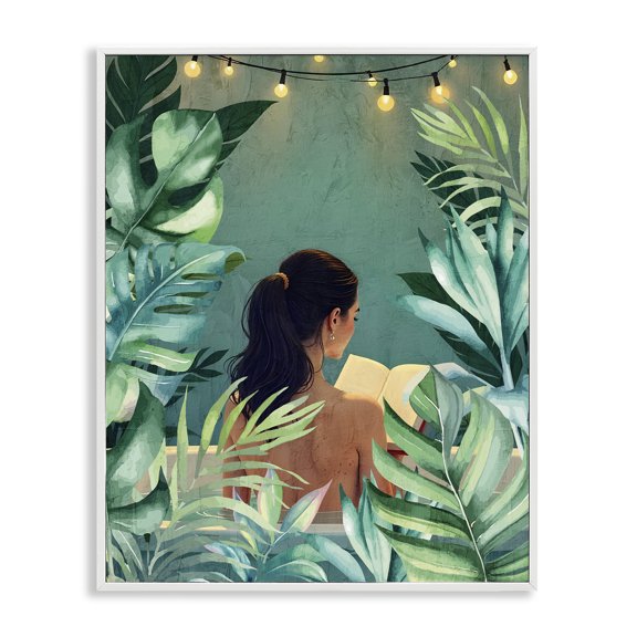 Stupell Industries Twinkle Palm Girl Portrait White Framed Giclee Art design by Kim Allen, 14 x 11