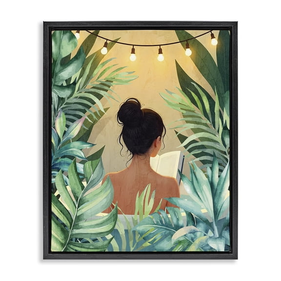Stupell Industries Twinkle Plant Girl Portrait Black Framed Floater Canvas Wall Art design by Kim Allen, 21 x 17