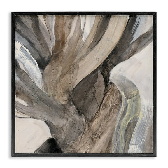 Stupell Industries Twisted Driftwood Abstract Tree Bark Brown Neutral Black Framed, 12 x 12, Design by Albena Hristova