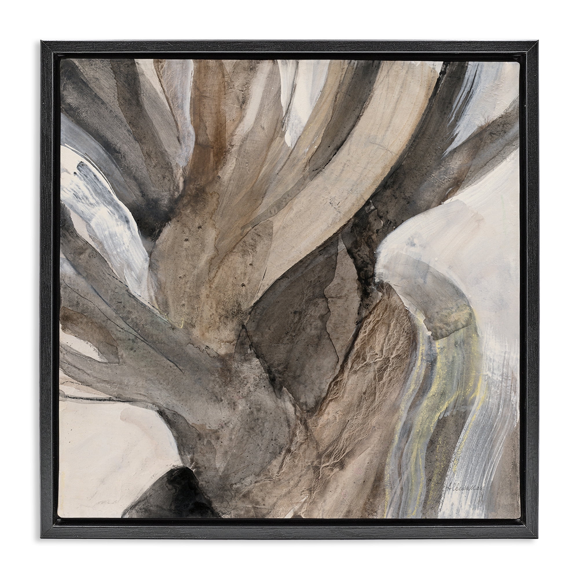 Stupell Industries Twisted Driftwood Abstraction Abstract Painting Black Floater Framed Canvas Art Print Wall Art, 18 x 18