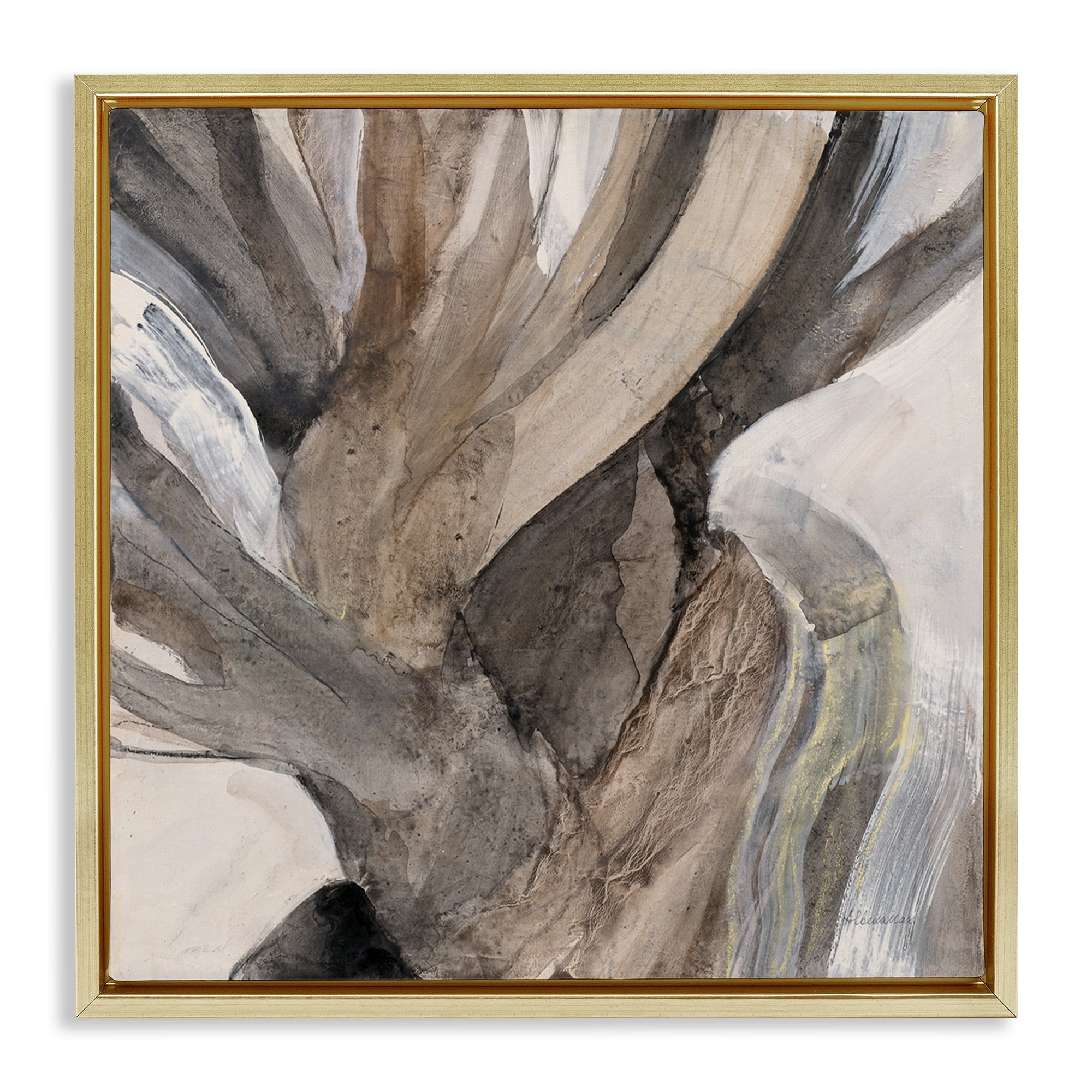 Stupell Industries Twisted Driftwood Abstraction Abstract Painting Gold Floater Framed Canvas Art Print Wall Art, 25 x 25