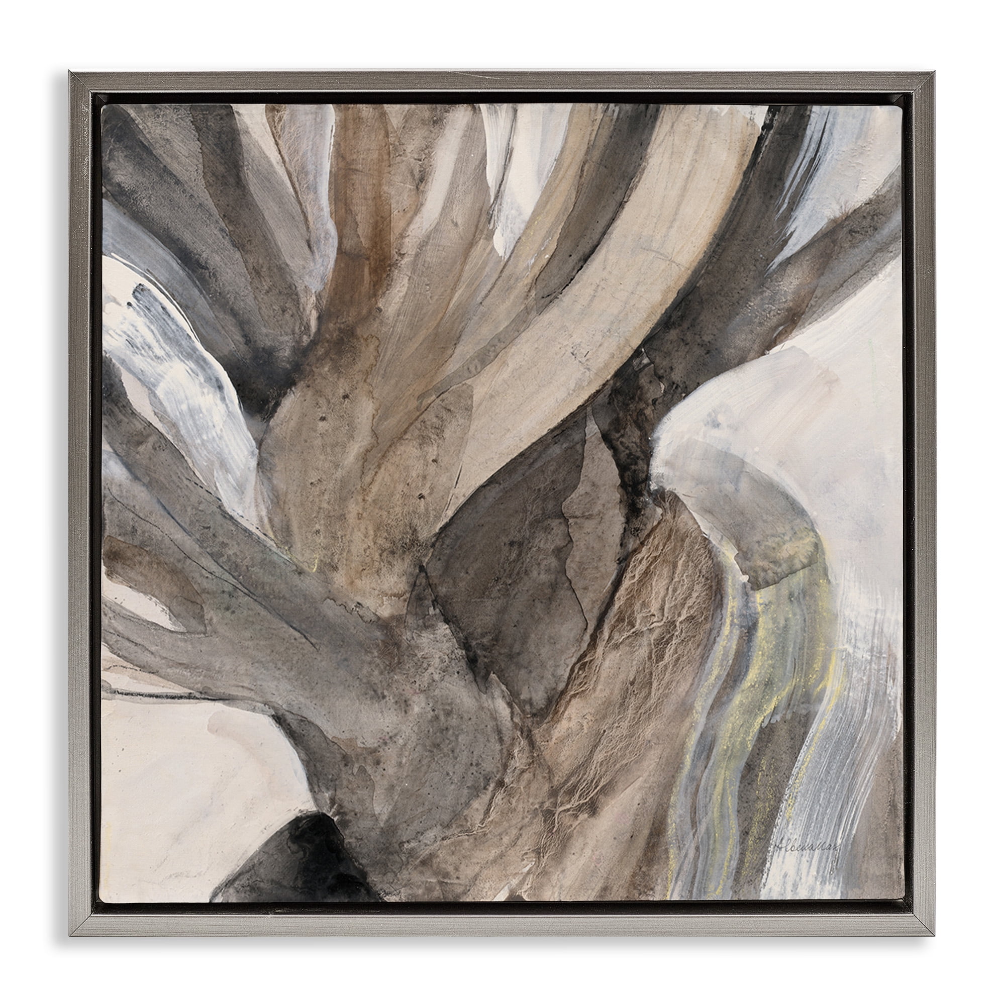 Stupell Industries Twisted Driftwood Abstraction Abstract Painting Gray Floater Framed Canvas Art Print Wall Art, 18 x 18