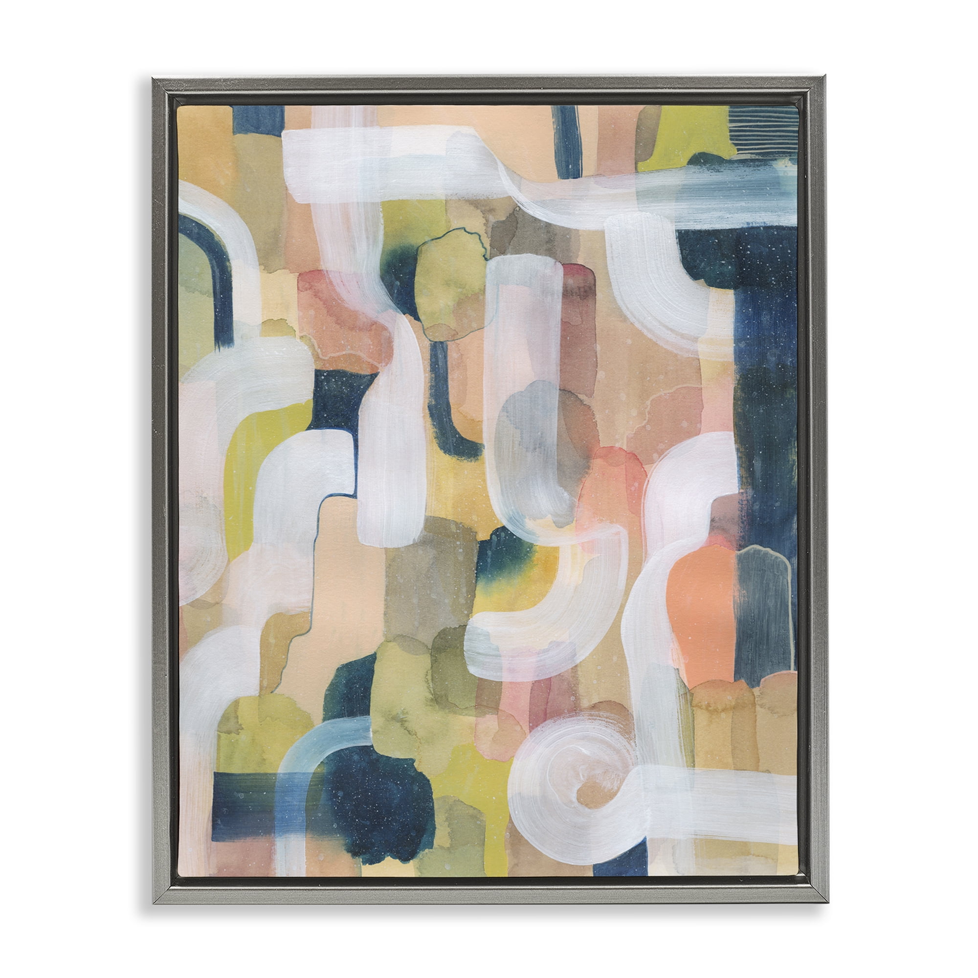 Stupell Industries Twisting Arches Arrangement Abstract Painting Gray Floater Framed Canvas Art Print Wall Art, 25 x 31