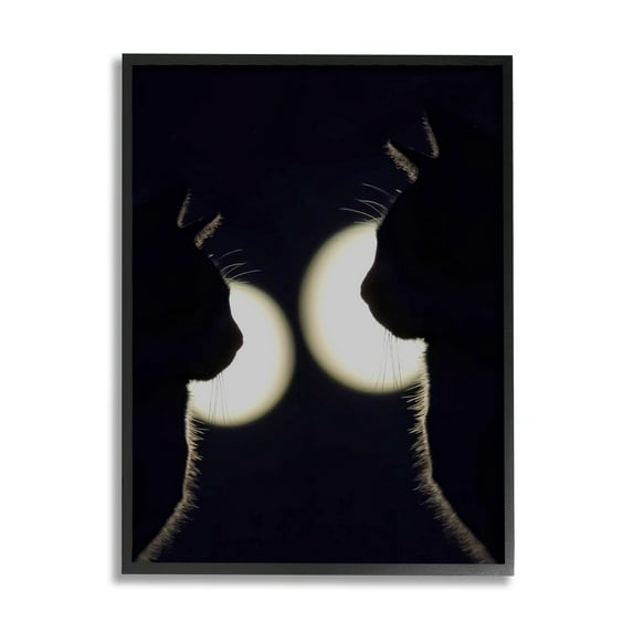 Stupell Industries Two Black Cats Silhouettes Nighttime Moonlight Animals Photograph Black Framed Art Print Wall Art, Design by Daphne Polselli