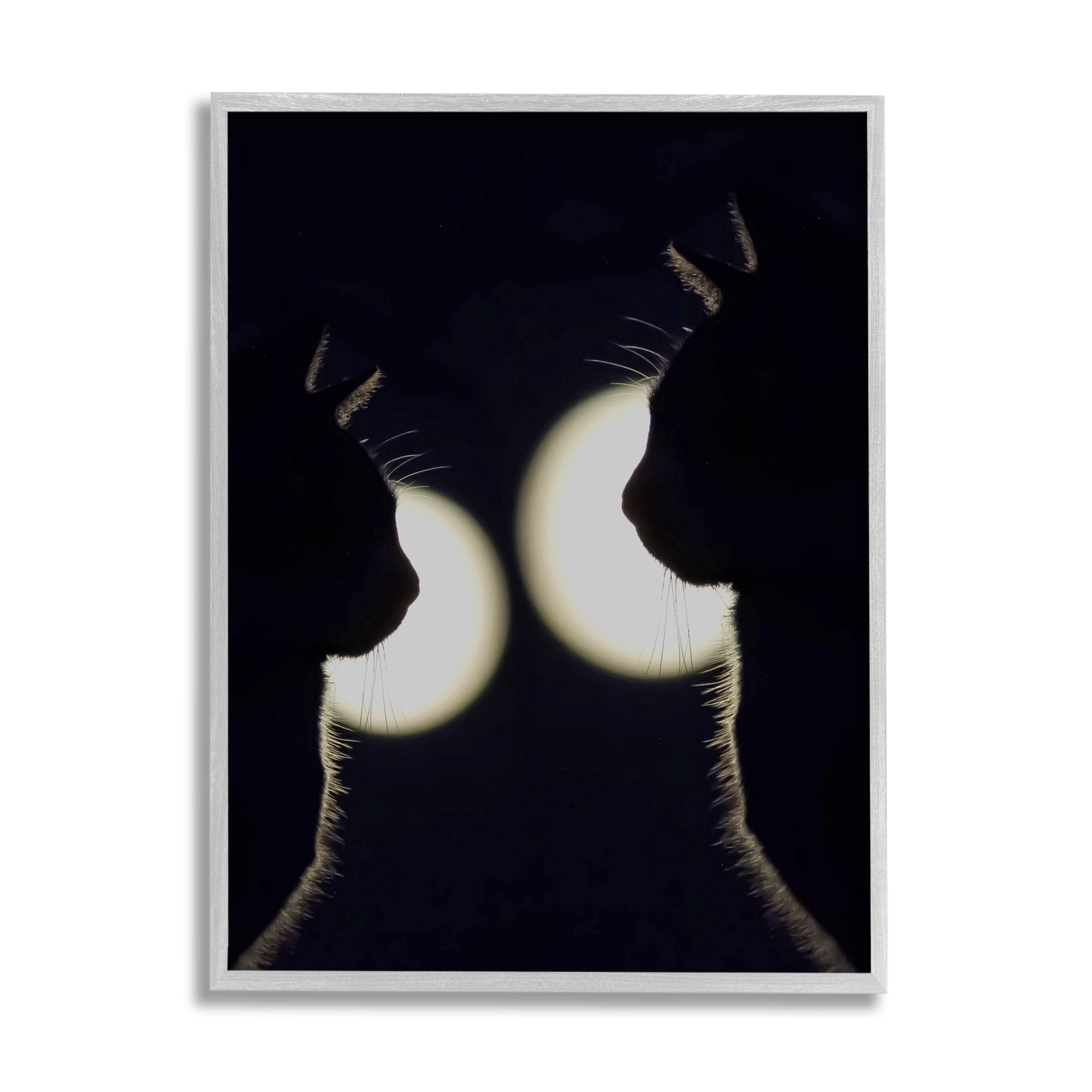 Stupell Industries Two Black Cats Silhouettes Nighttime Moonlight Animals Photograph Gray Framed Art Print Wall Art, Design by Daphne Polselli