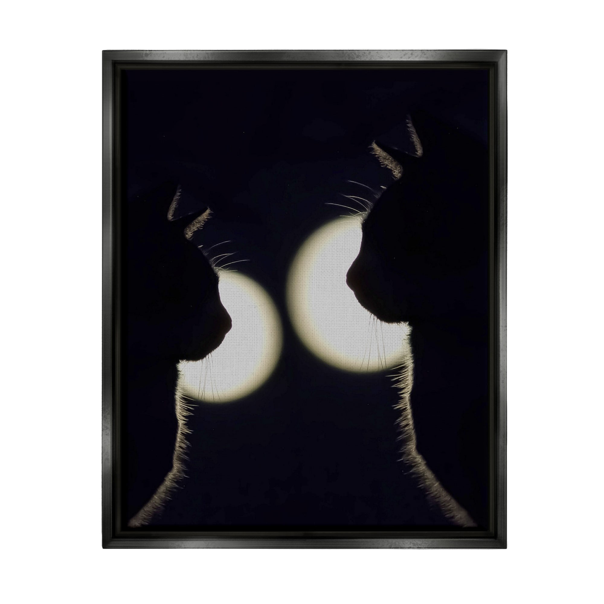 Stupell Industries Two Black Cats Silhouettes Nighttime Moonlight Animals Photograph Jet Black Floating Framed Canvas Print Wall Art, Design by Daphne Polselli