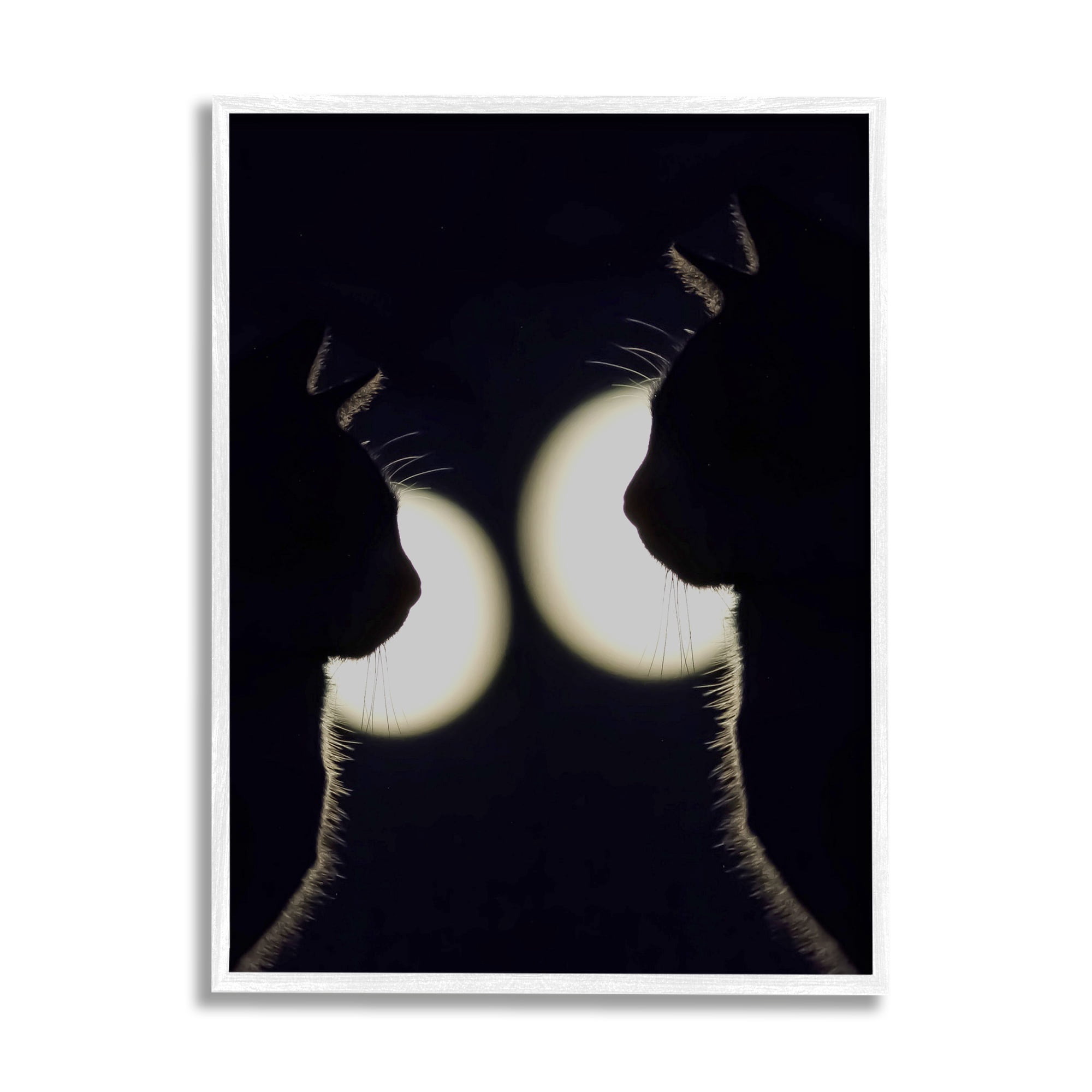 Stupell Industries Two Black Cats Silhouettes Nighttime Moonlight Animals Photograph White Framed Art Print Wall Art, Design by Daphne Polselli