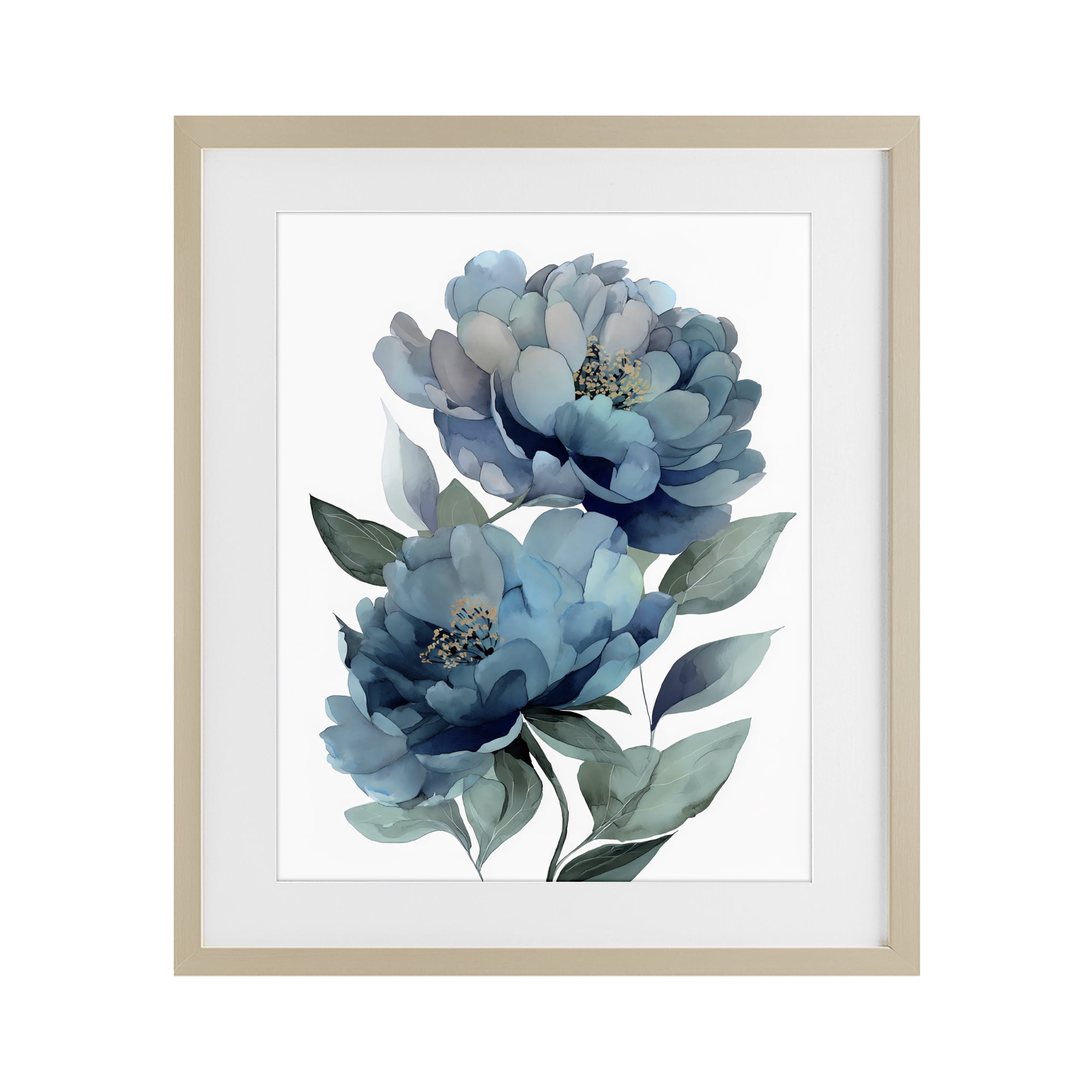 Stupell Industries Two Blue Flowers Serene Peonies Birch Framed Print Under Glass, design by Franklyn Gregory