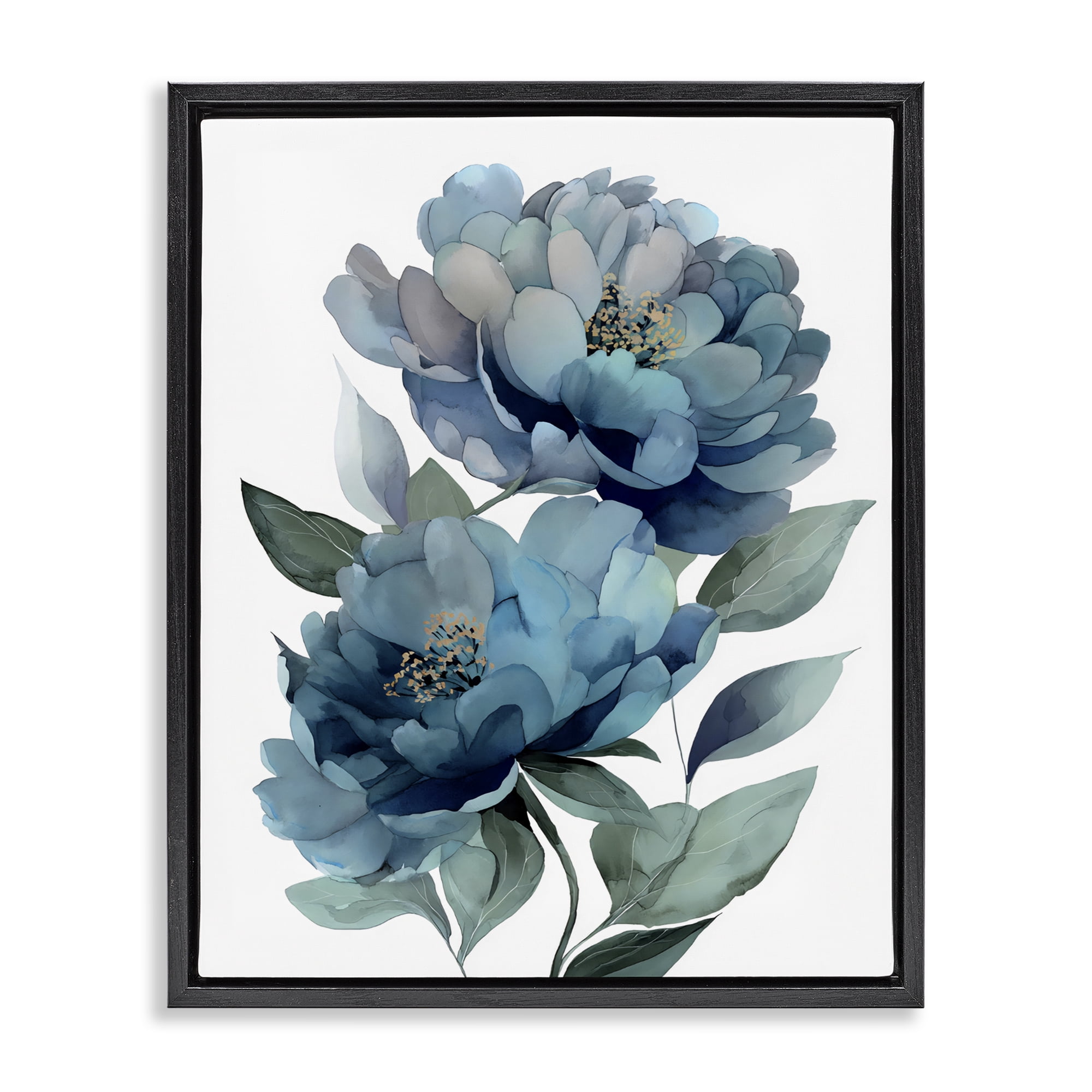 Stupell Industries Two Blue Flowers Serene Peonies Black Framed Floater Canvas Wall Art, design by Franklyn Gregory
