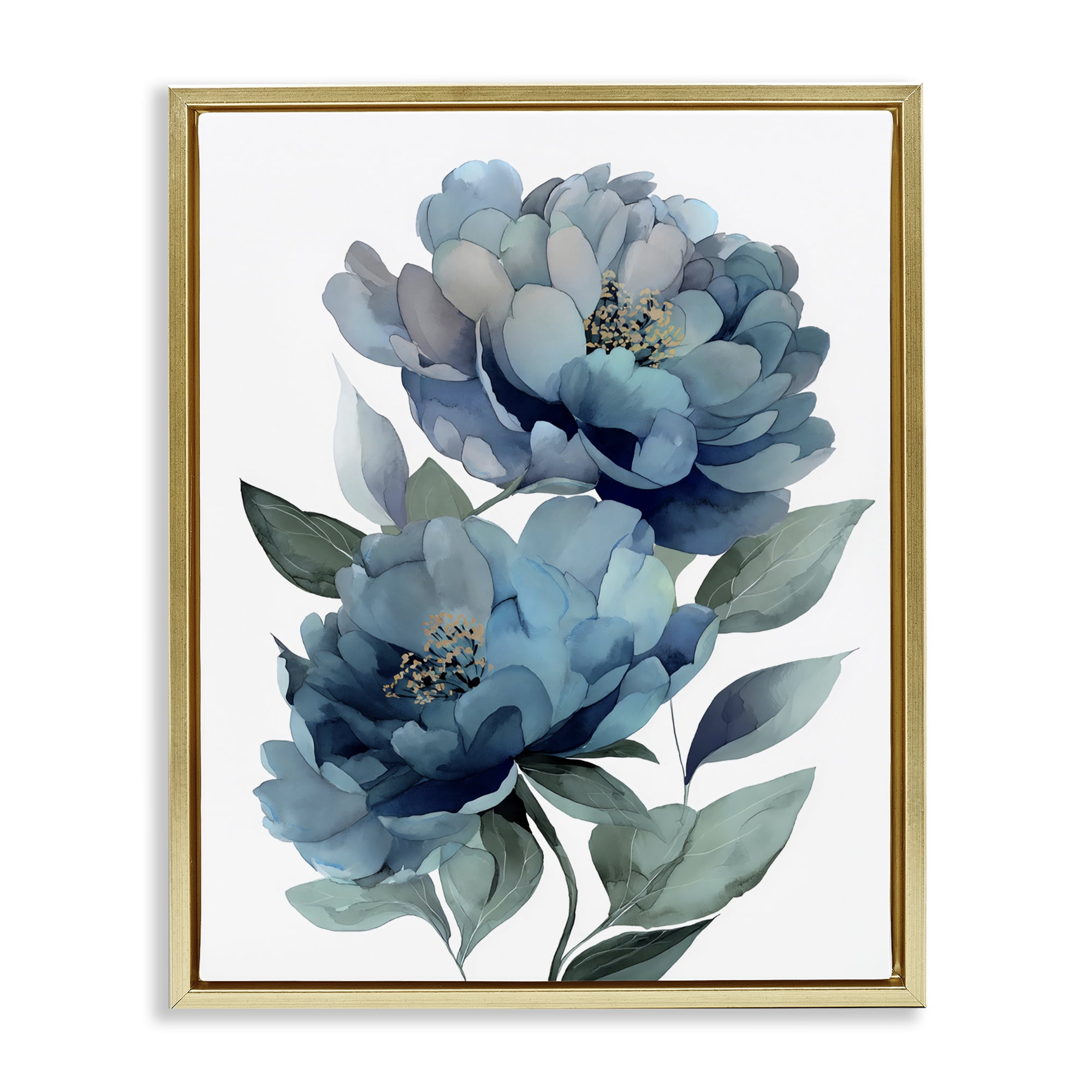 Stupell Industries Two Blue Flowers Serene Peonies Gold Framed Floater Canvas Wall Art, design by Franklyn Gregory