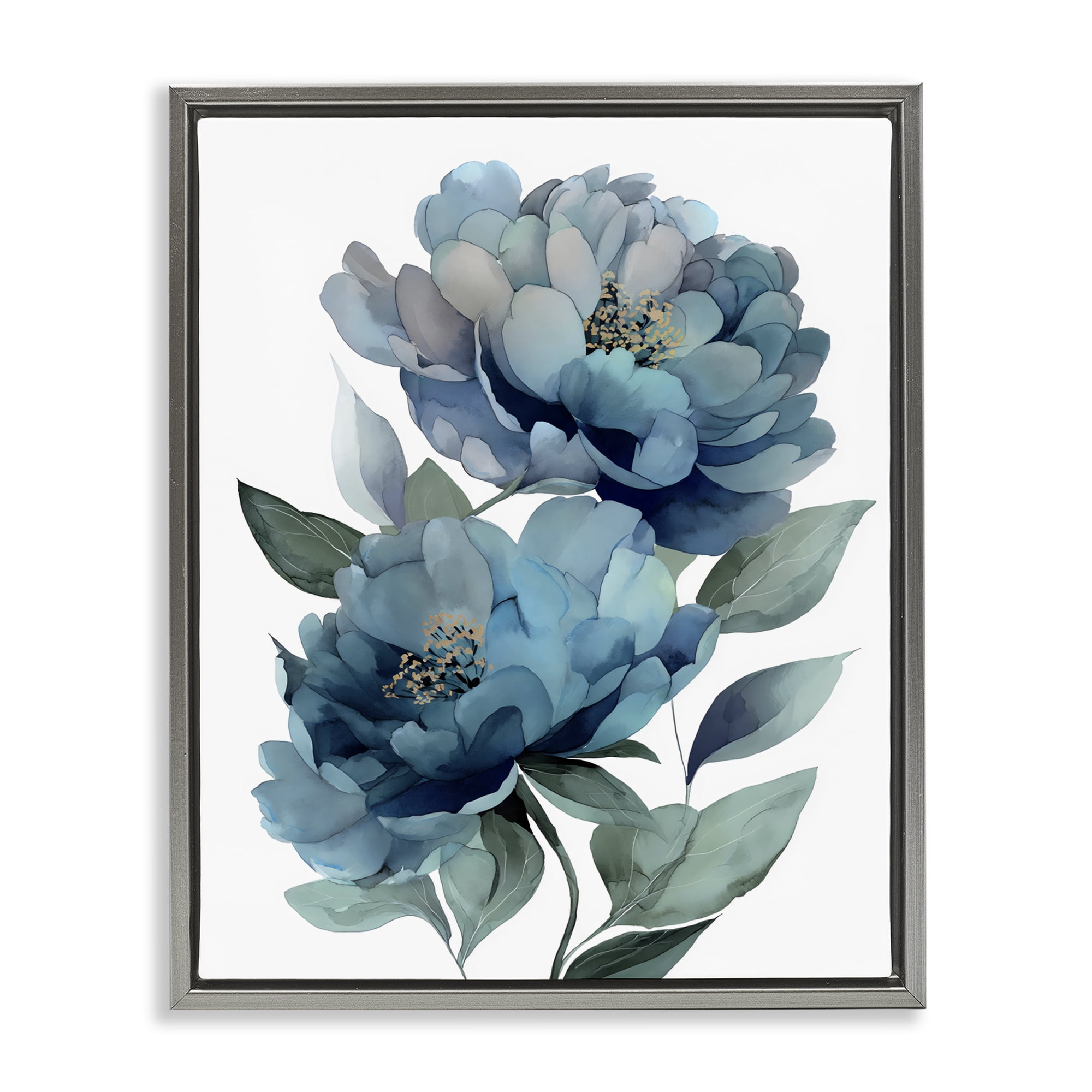 Stupell Industries Two Blue Flowers Serene Peonies Gray Framed Floater Canvas Wall Art, design by Franklyn Gregory