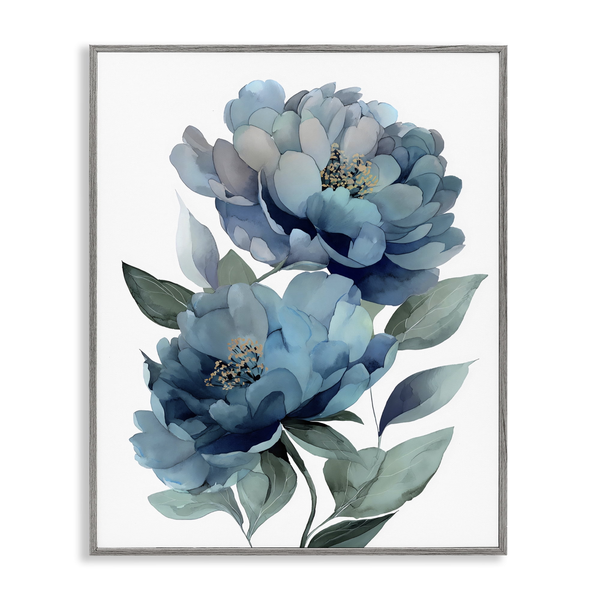 Stupell Industries Two Blue Flowers Serene Peonies Gray Framed Giclee Art, design by Franklyn Gregory