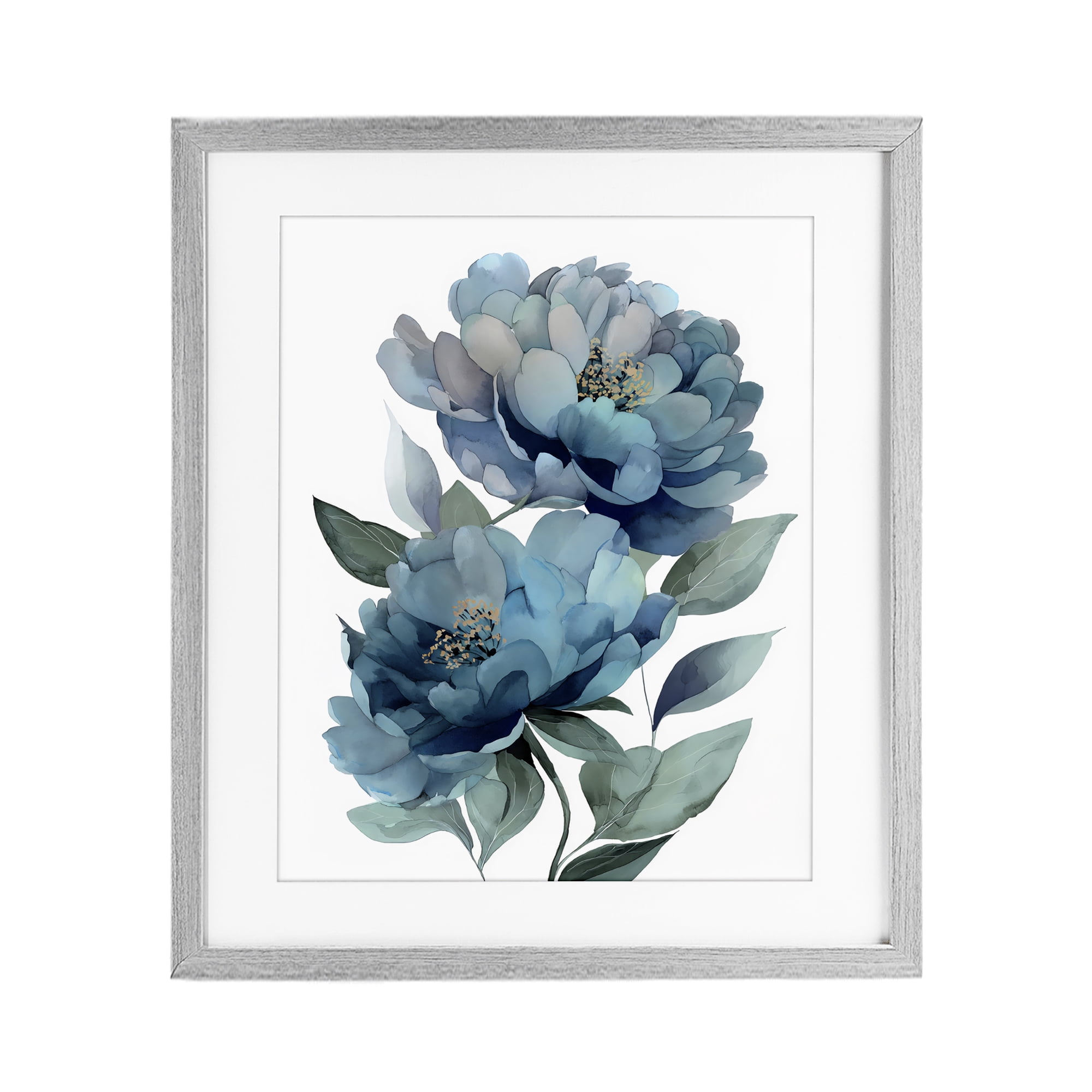 Stupell Industries Two Blue Flowers Serene Peonies Gray Framed Print Under Glass, design by Franklyn Gregory