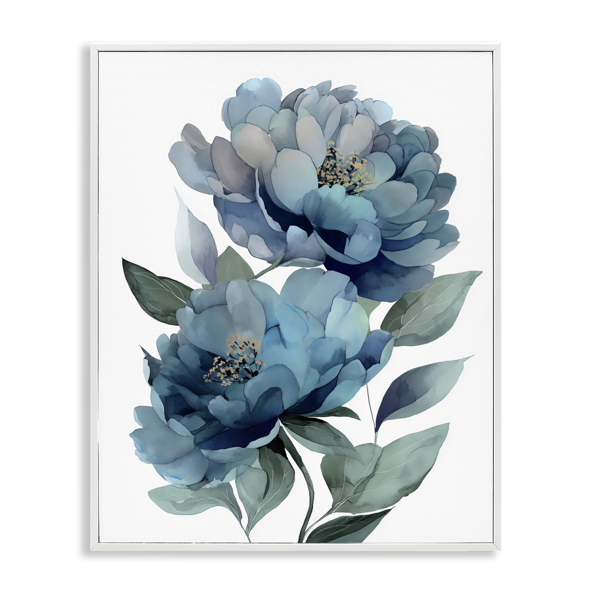 Stupell Industries Two Blue Flowers Serene Peonies White Framed Giclee Art, design by Franklyn Gregory