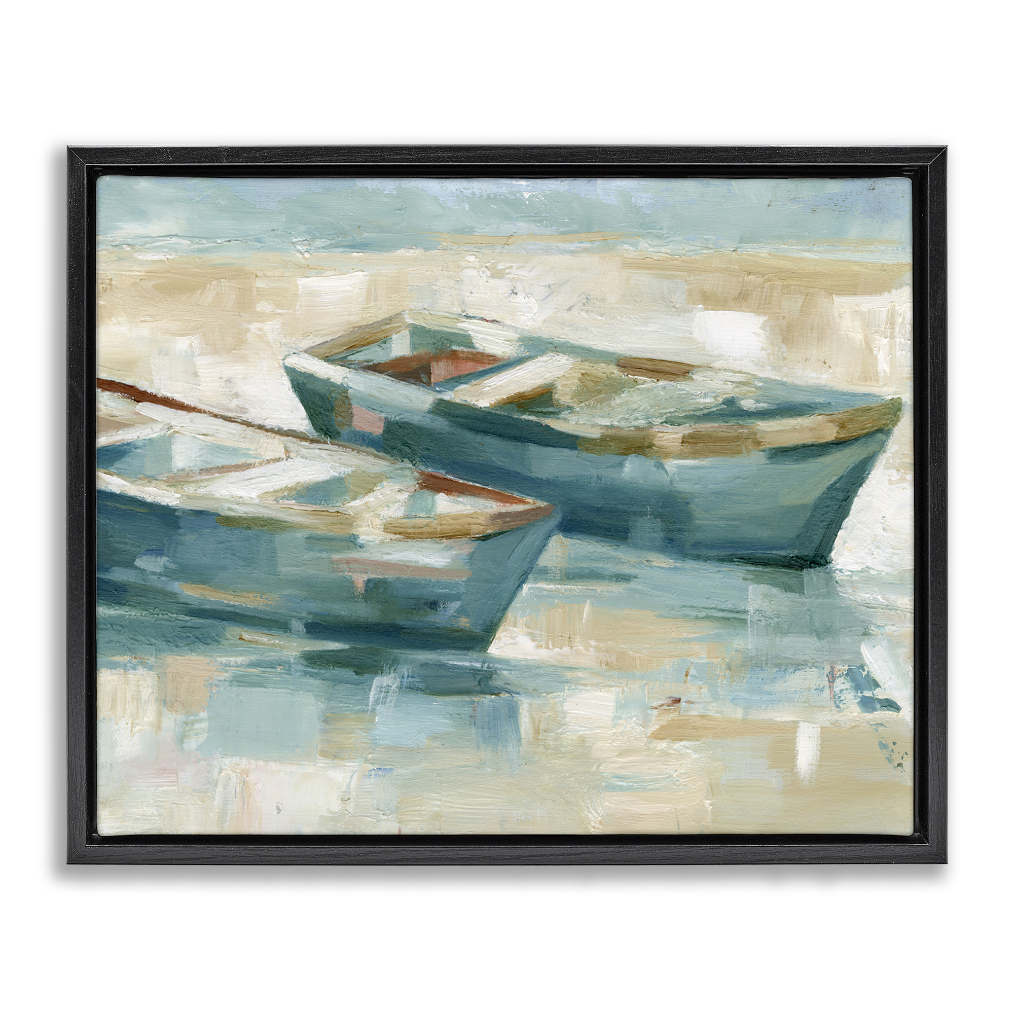 Stupell Industries Two Boats Abstraction Transportation Painting Black Floater Framed Canvas Art Print Wall Art, 21 x 17