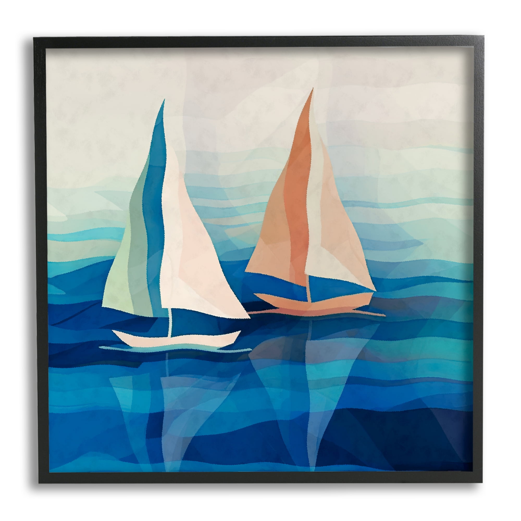Stupell Industries Two Boats Abstraction Transportation Painting Black Framed Art Print Wall Art, 17 x 17