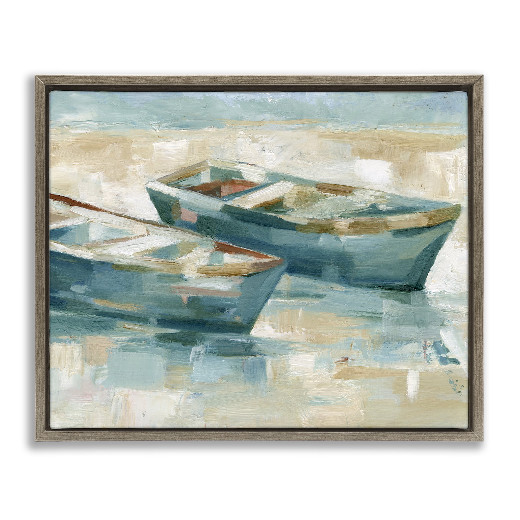 Stupell Industries Two Boats Abstraction Transportation Painting Brown Floater Framed Canvas Art Print Wall Art, 31 x 25