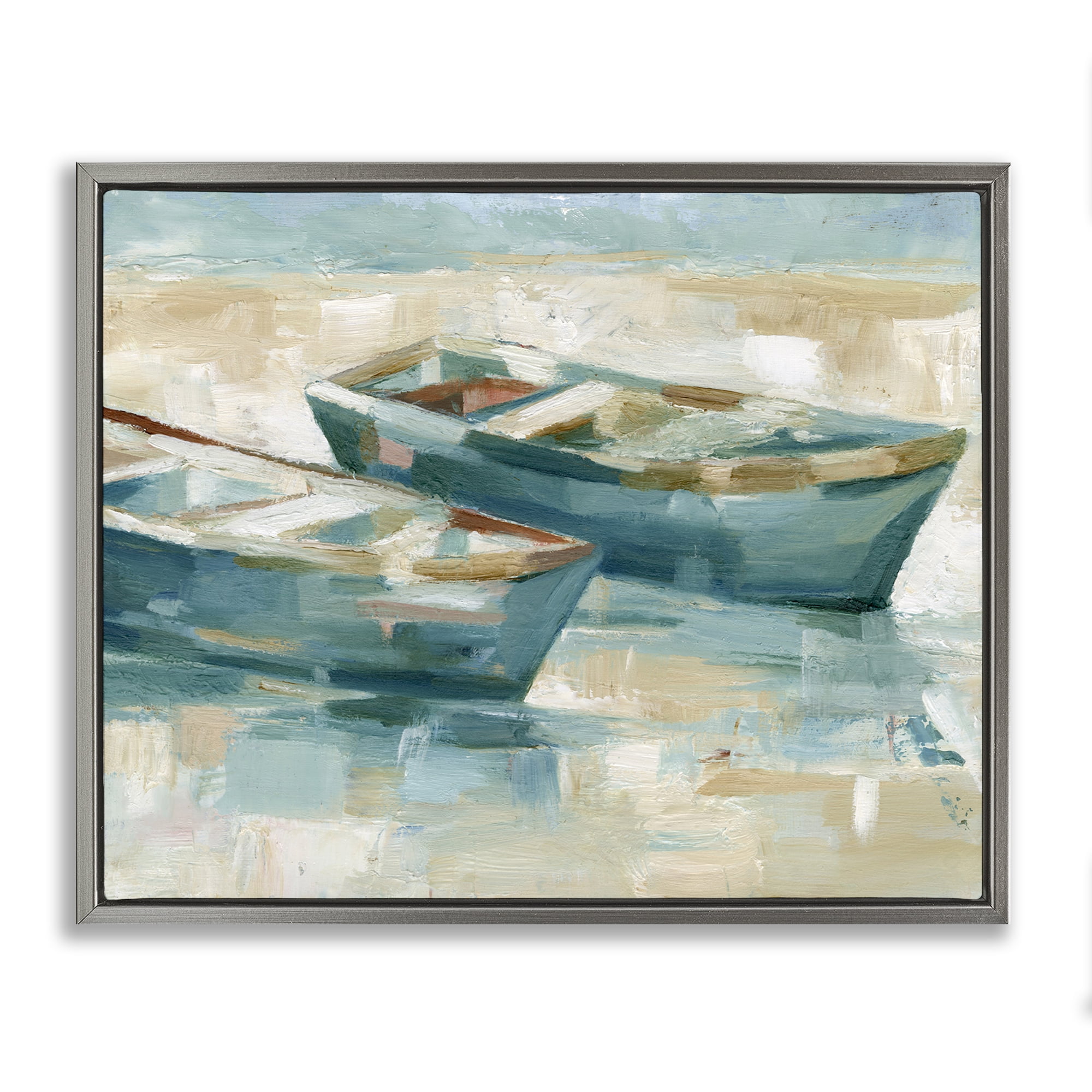 Stupell Industries Two Boats Abstraction Transportation Painting Gray Floater Framed Canvas Art Print Wall Art, 31 x 25