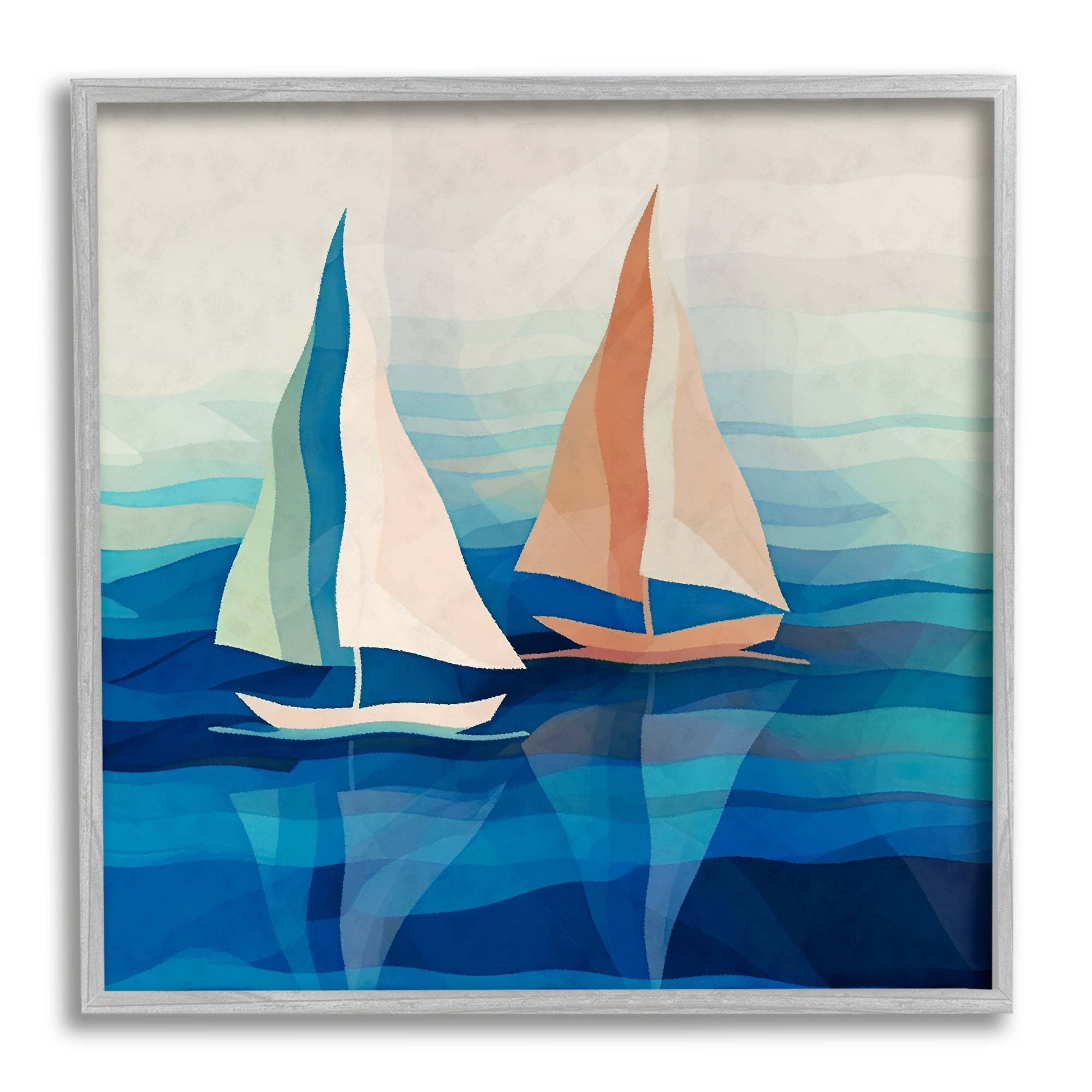 Stupell Industries Two Boats Abstraction Transportation Painting Gray Framed Art Print Wall Art, 17 x 17