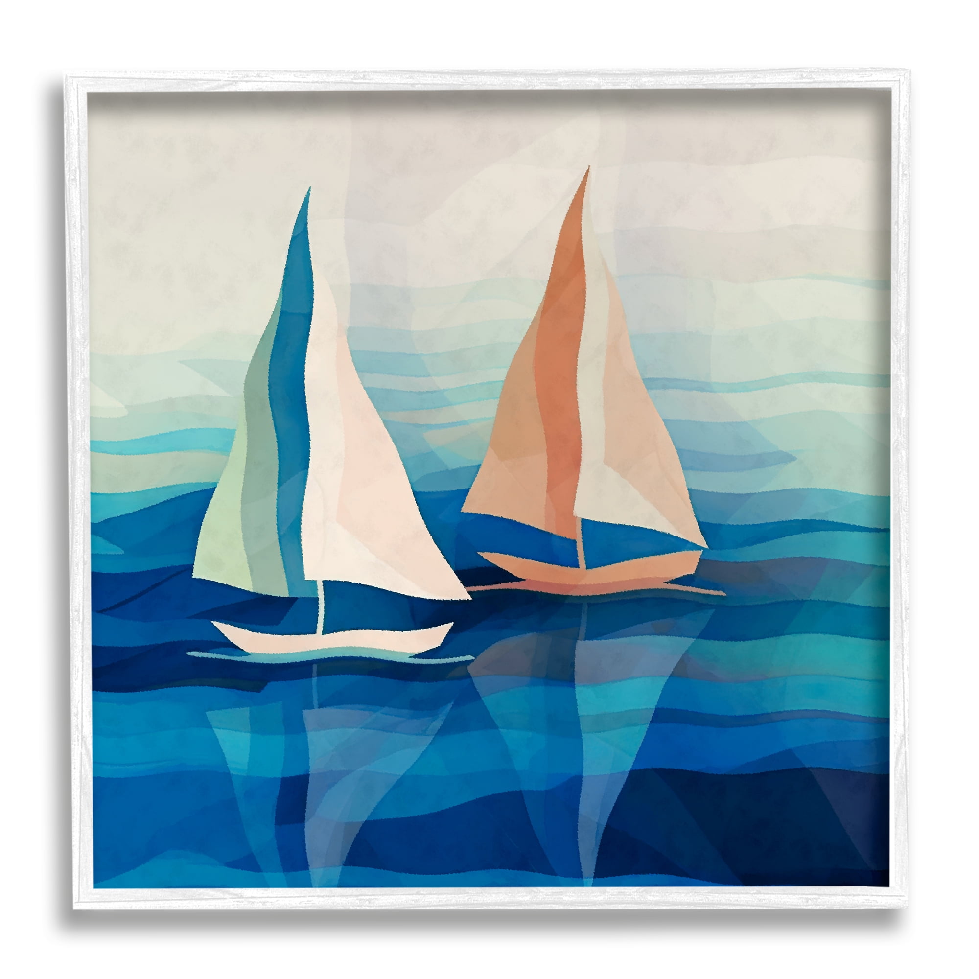 Stupell Industries Two Boats Abstraction Transportation Painting White Framed Art Print Wall Art, 12 x 12