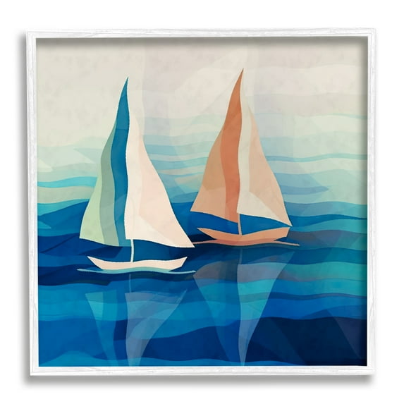 Stupell Industries Two Boats Abstraction Transportation Painting White Framed Art Print Wall Art, 24 x 24