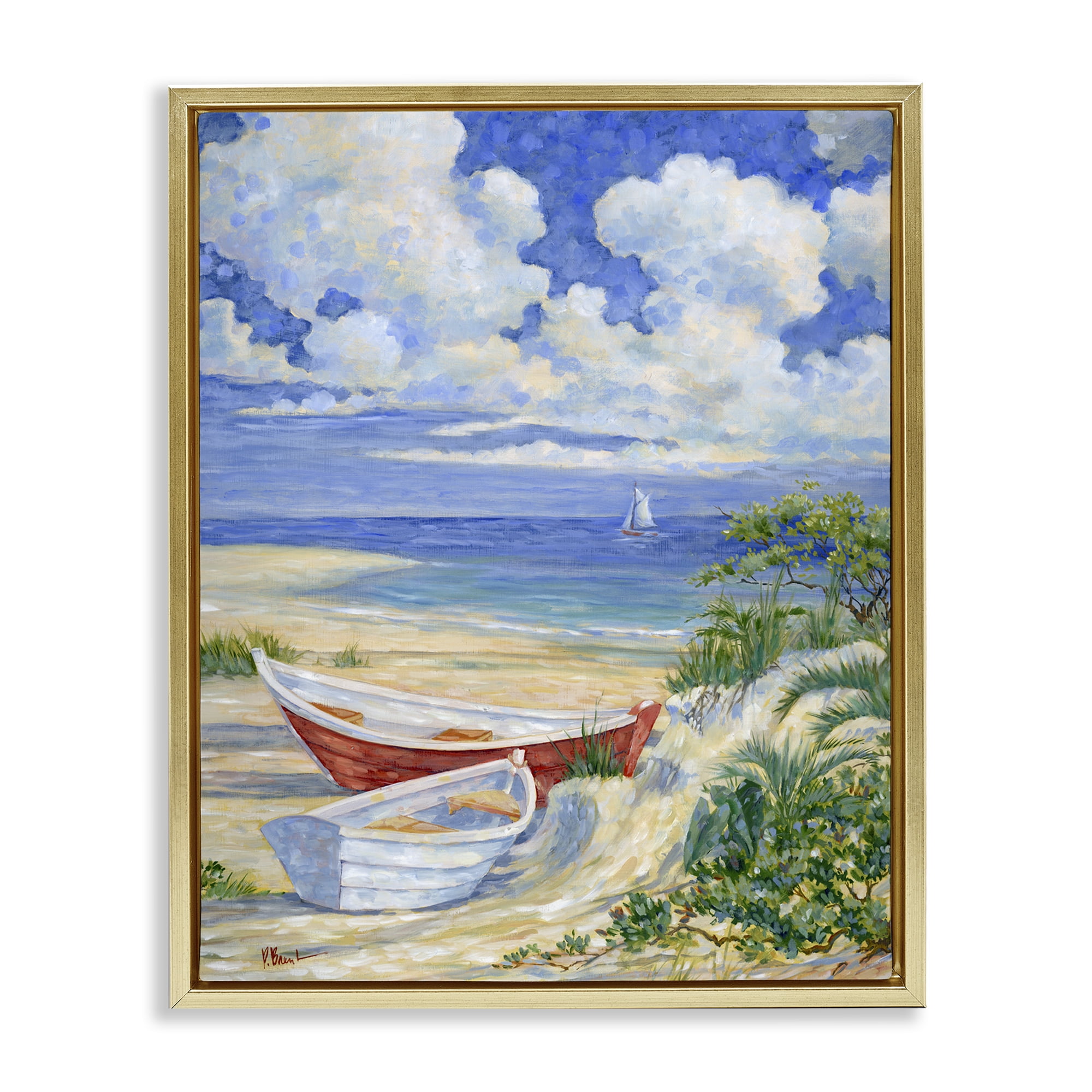 Stupell Industries Two Boats on Sand Transportation Painting Gold Floater Framed Canvas Art Print Wall Art, 25 x 31