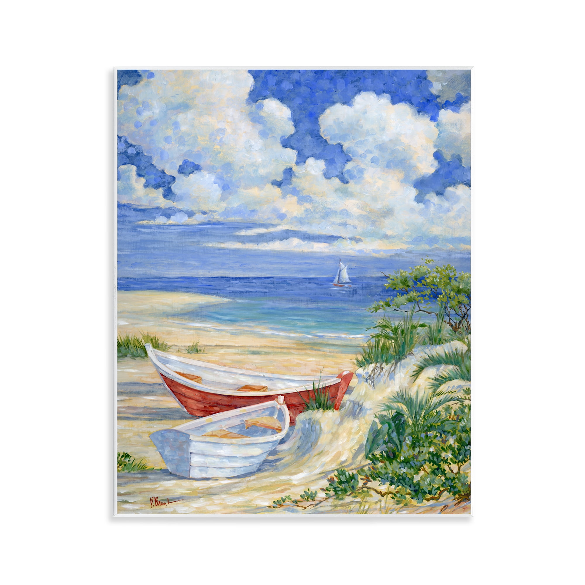 Stupell Industries Two Boats on Sand Transportation Painting Unframed Art Print Wall Art, 11 x 14