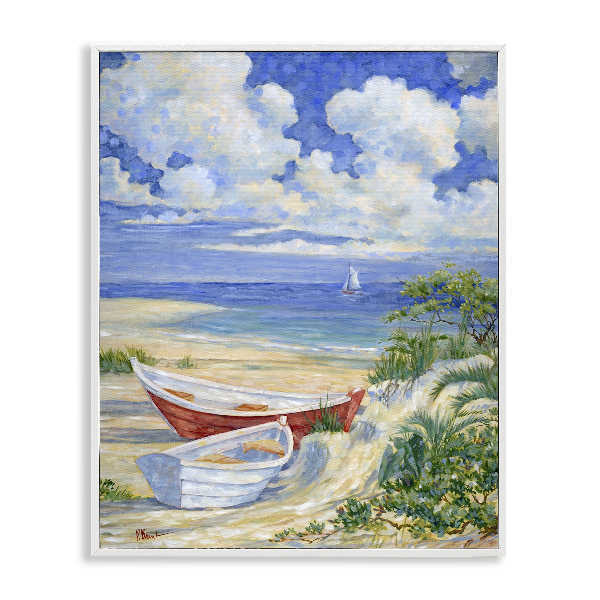 Stupell Industries Two Boats on Sand Transportation Painting White Framed Art Print Wall Art, 24 x 30