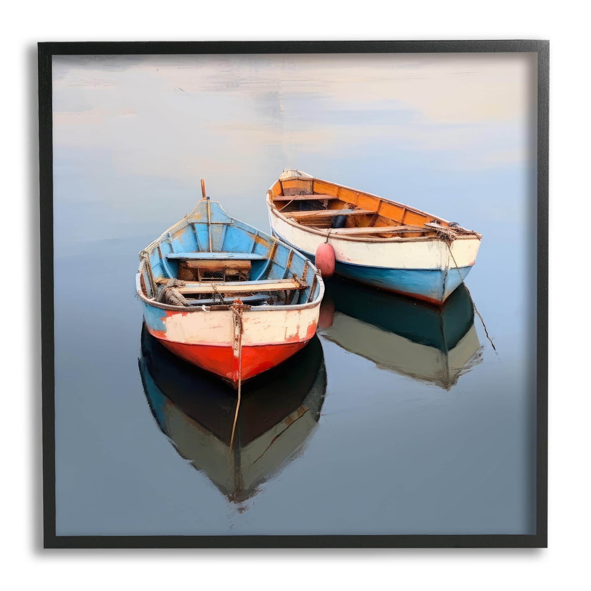 Stupell Industries Two Canoes in Lake Transportation Painting Black Framed Art Print Wall Art, 17 x 17