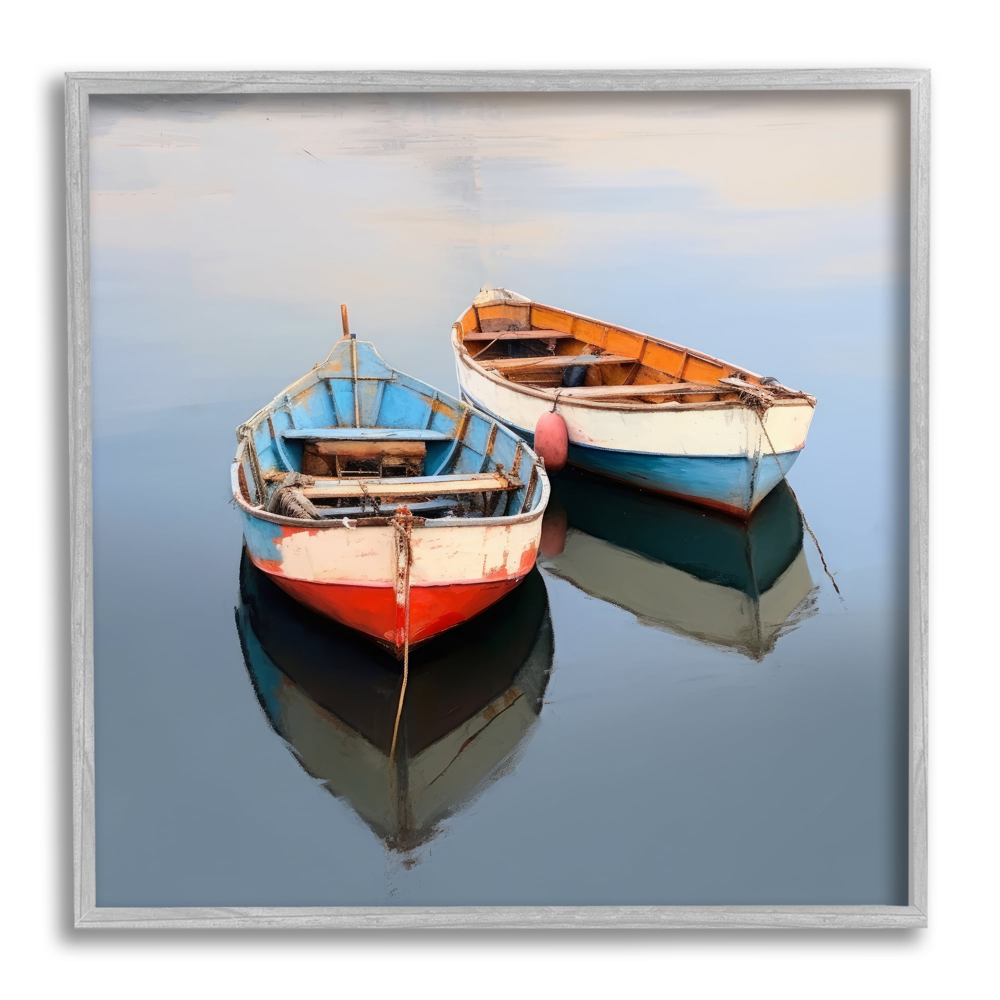 Stupell Industries Two Canoes in Lake Transportation Painting Gray Framed Art Print Wall Art, 12 x 12