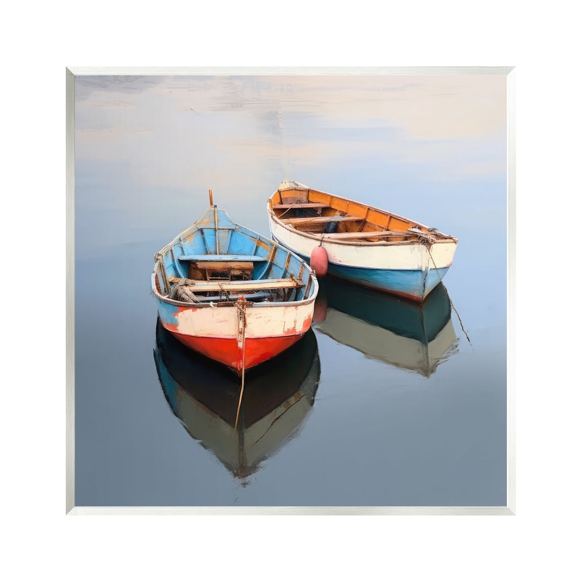 Stupell Industries Two Canoes in Lake Transportation Painting Unframed Art Print Wall Art, 12 x 12