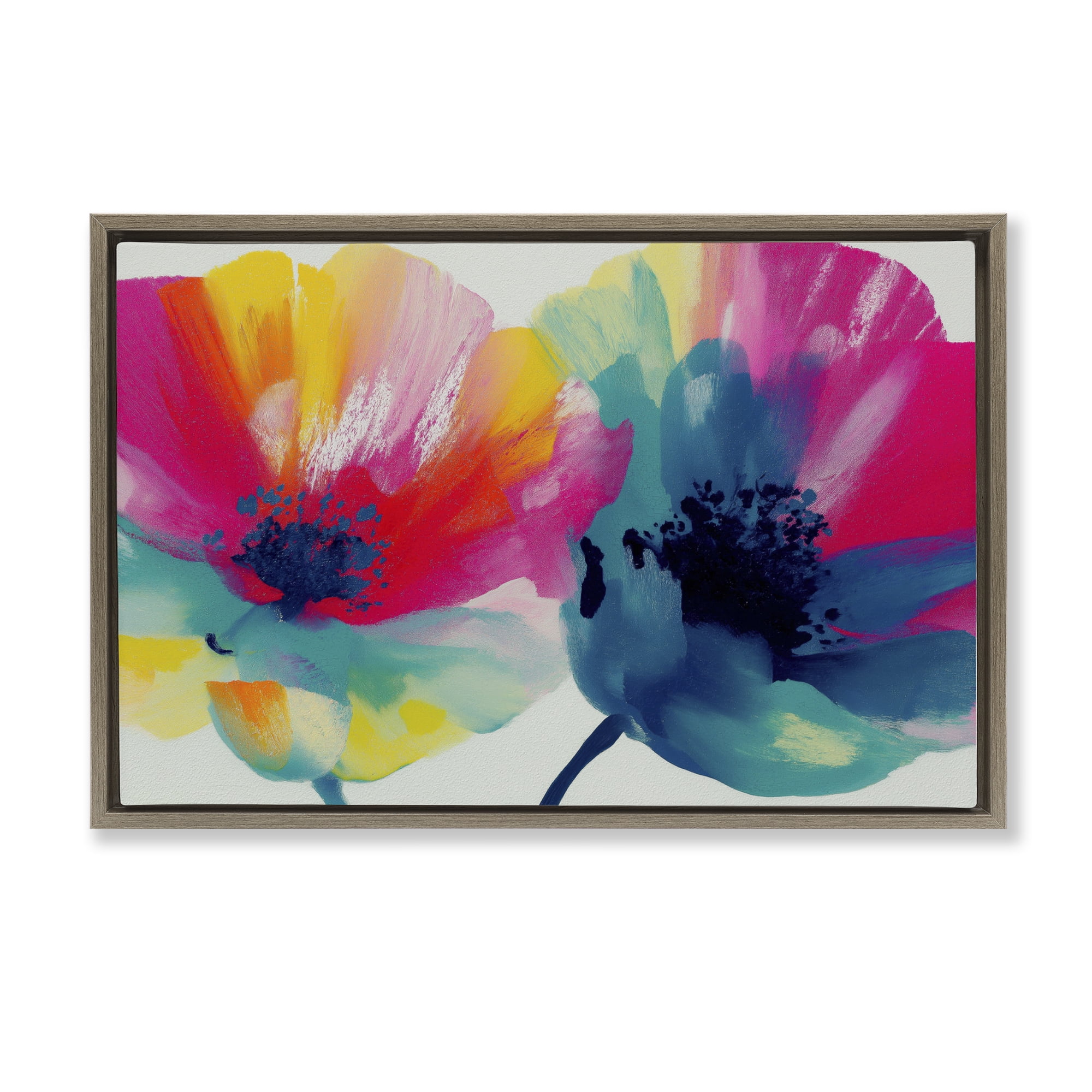 Stupell Industries Two Colorful Poppies Brown Framed Floater Canvas Wall Art, design by Chromatic Storm Studio