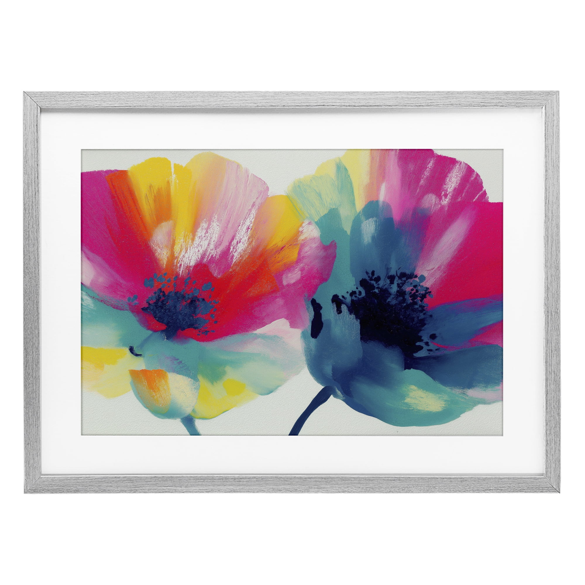 Stupell Industries Two Colorful Poppies Gray Framed Print Under Glass, design by Chromatic Storm Studio