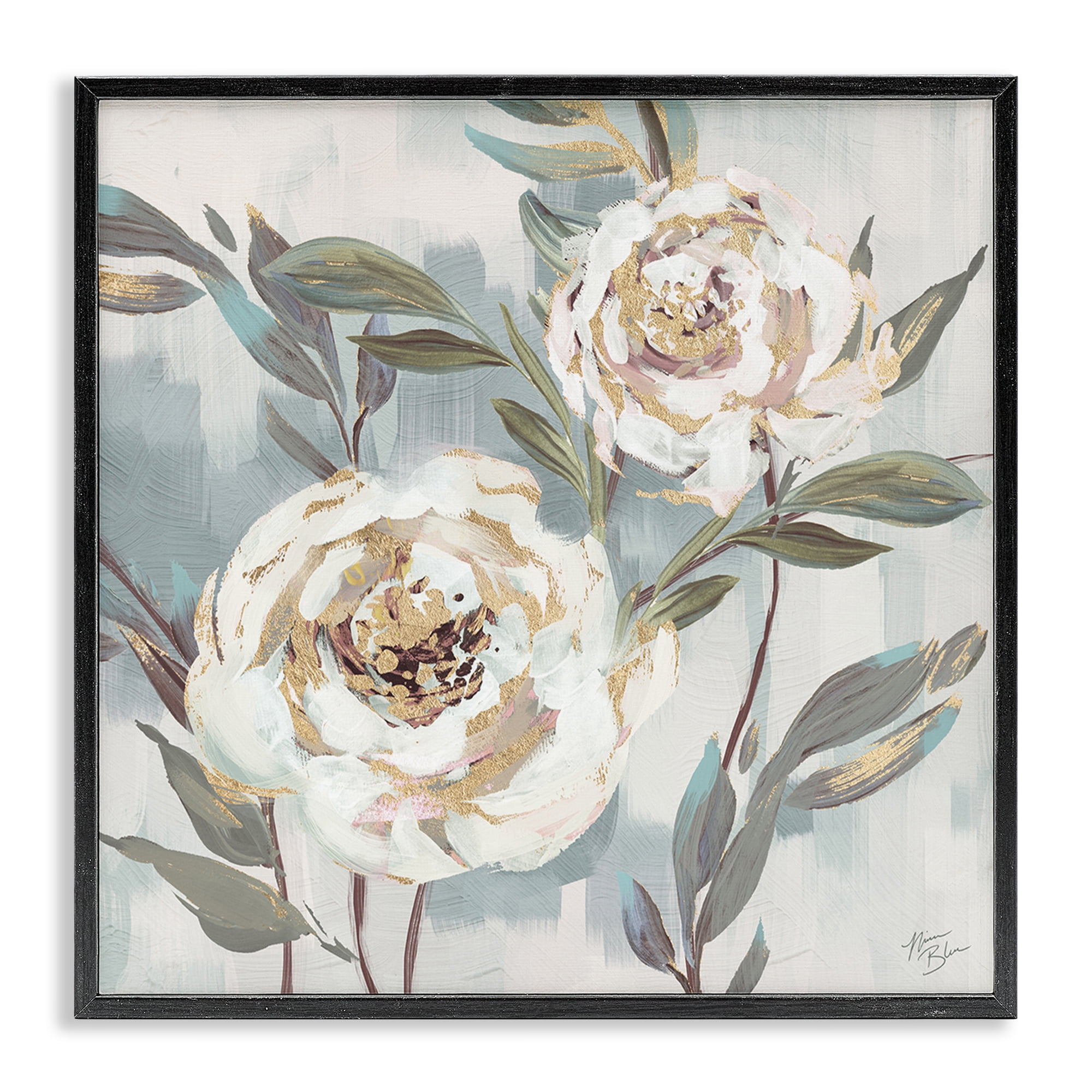 Stupell Industries Two Country Blossoms Plants & Flowers Painting Black Framed Art Print Wall Art, 17 x 17