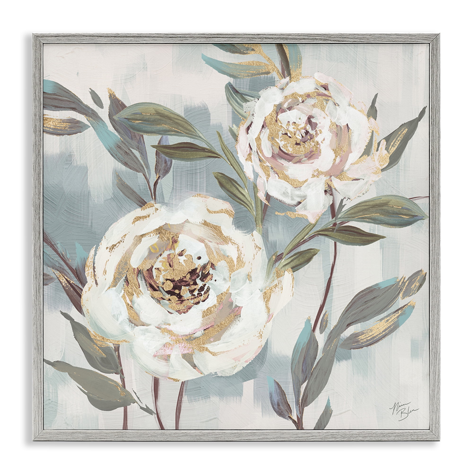 Stupell Industries Two Country Blossoms Plants & Flowers Painting Gray Framed Art Print Wall Art, 12 x 12
