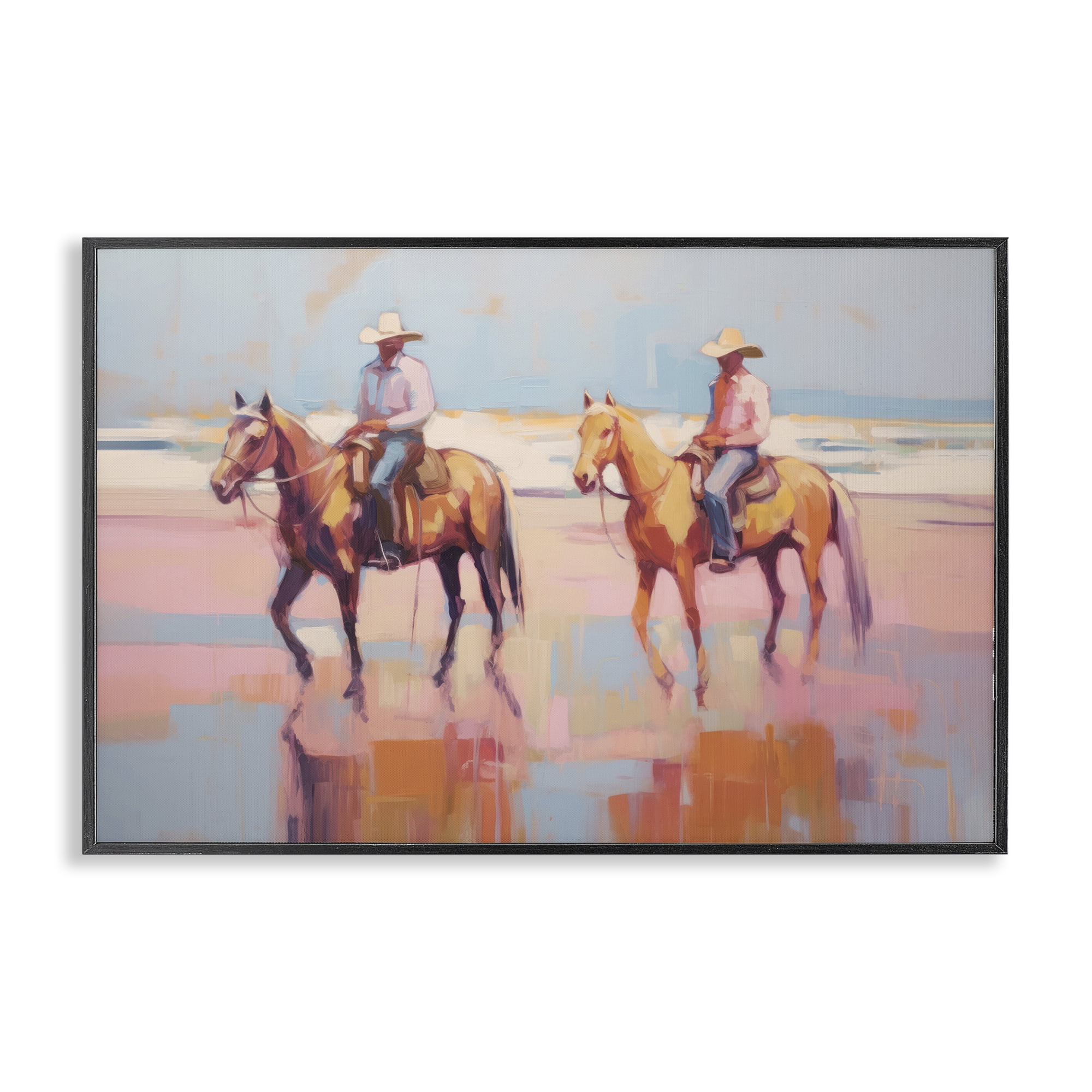 Stupell Industries Two Cowboys in Creek People Painting Black Framed Art Print Wall Art, 30 x 20
