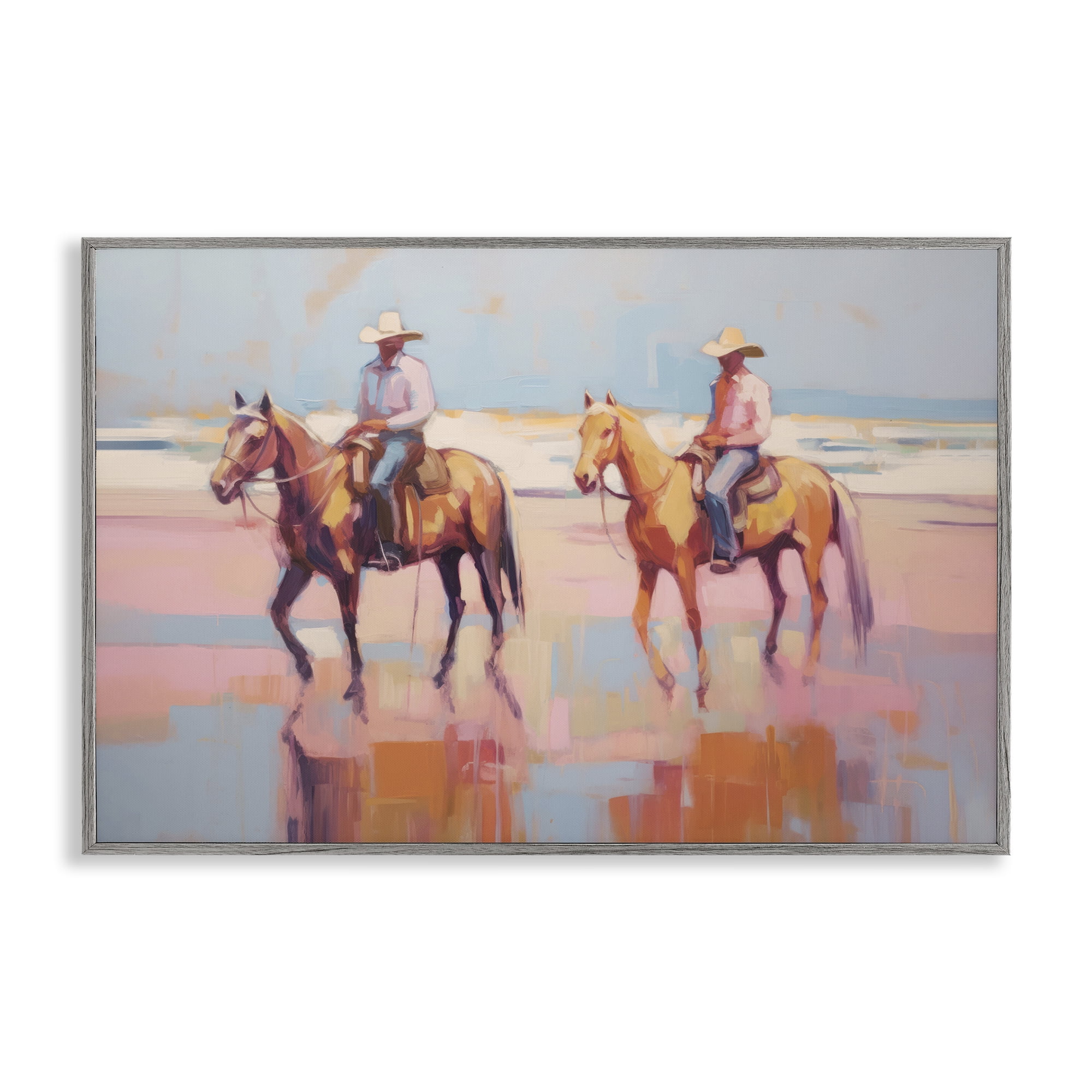 Stupell Industries Two Cowboys in Creek People Painting Gray Framed Art Print Wall Art, 18 x 12