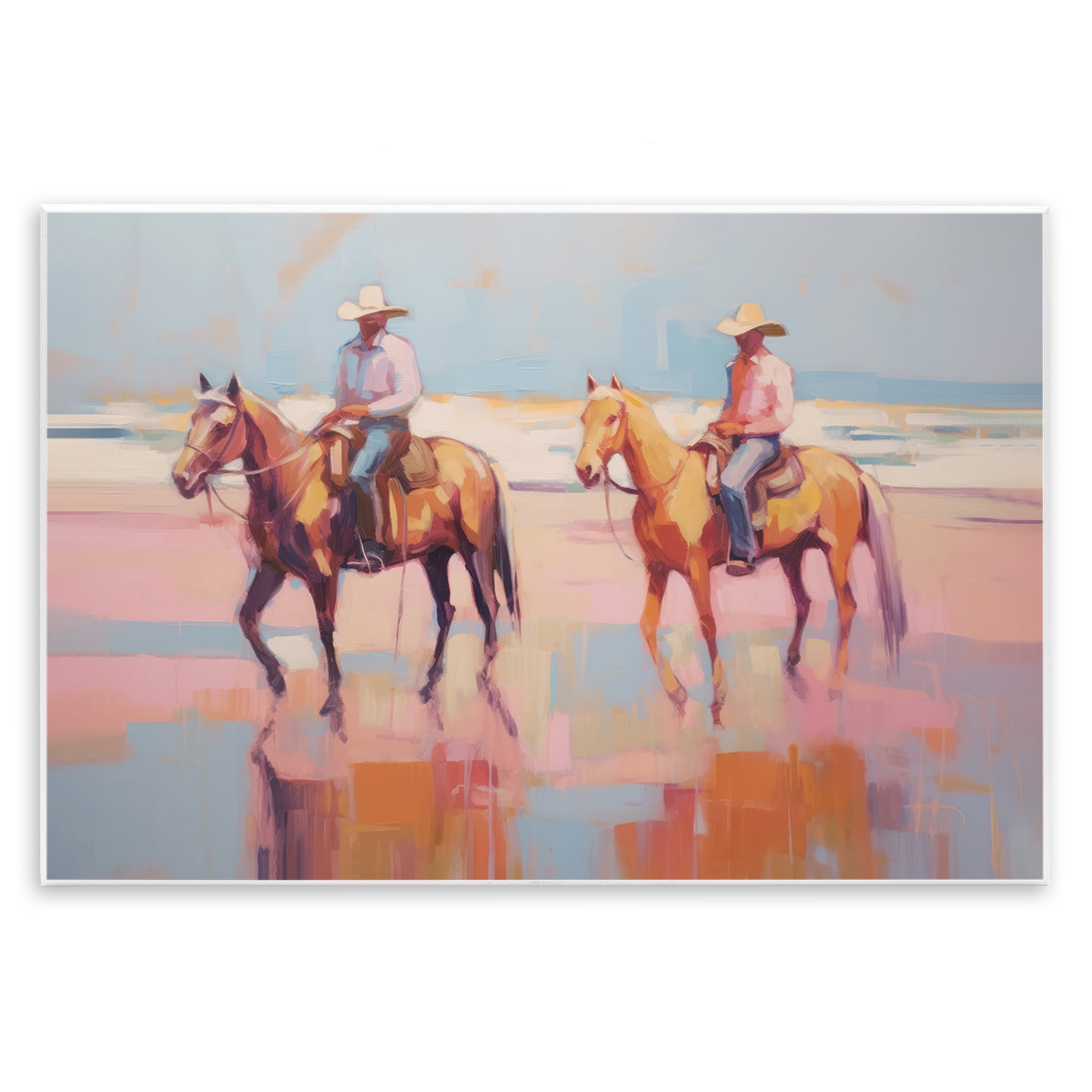 Stupell Industries Two Cowboys in Creek People Painting Unframed Art Print Wall Art, 19 x 13