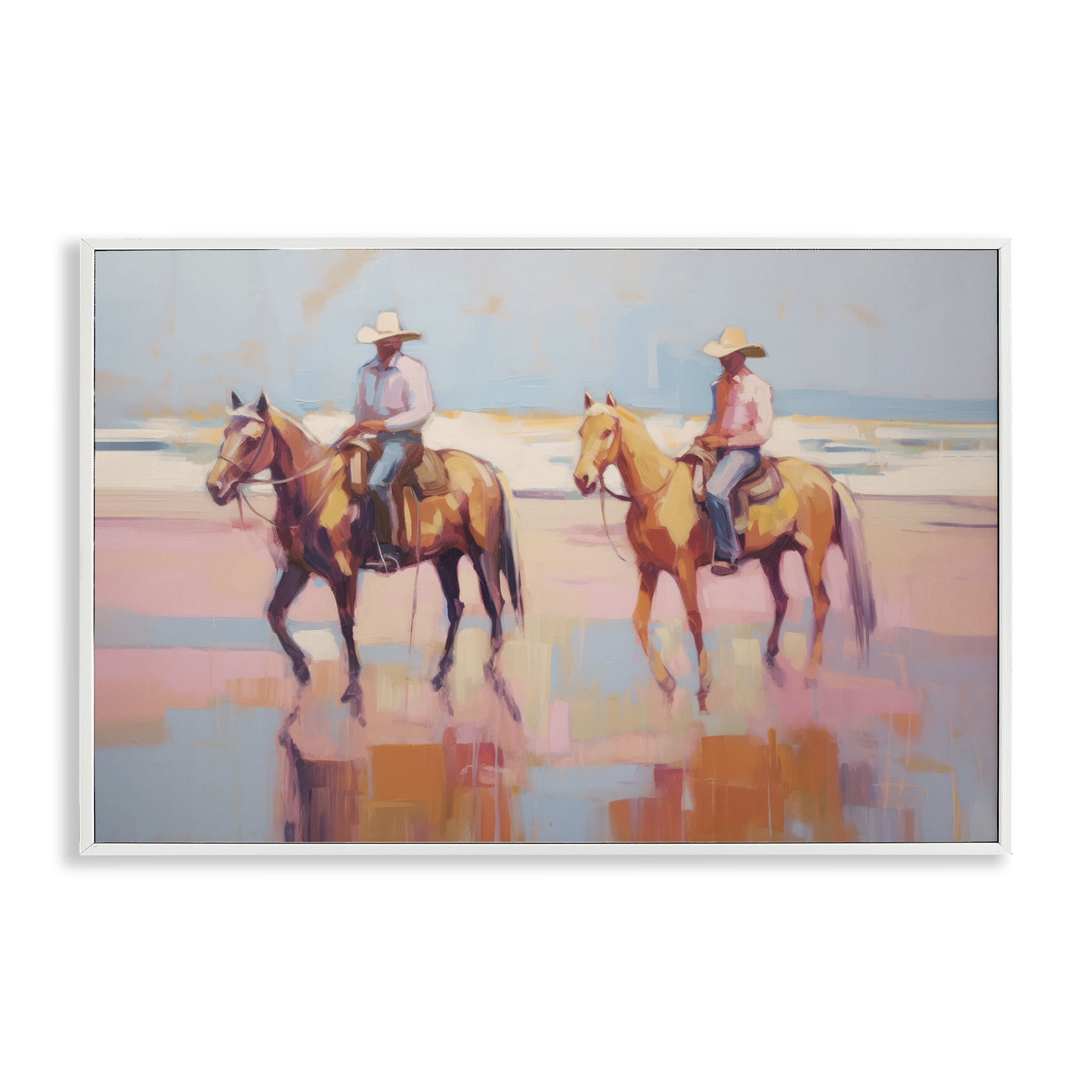 Stupell Industries Two Cowboys in Creek People Painting White Framed Art Print Wall Art, 30 x 20