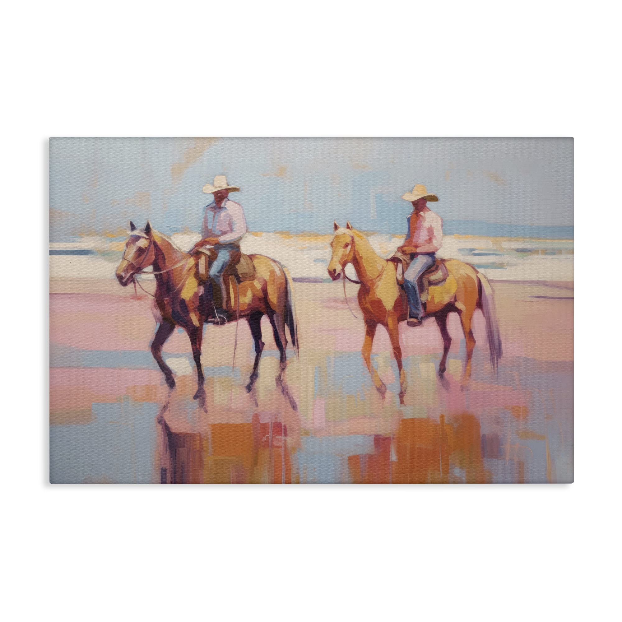 Stupell Industries Two Cowboys in Creek People Painting Wrapped Canvas Art Print Wall Art, 24 x 16