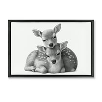 Stupell Industries Two Cuddling Fawns Animals & Insects Painting Black Floater Framed Art Print Wall Art, 25 x 17