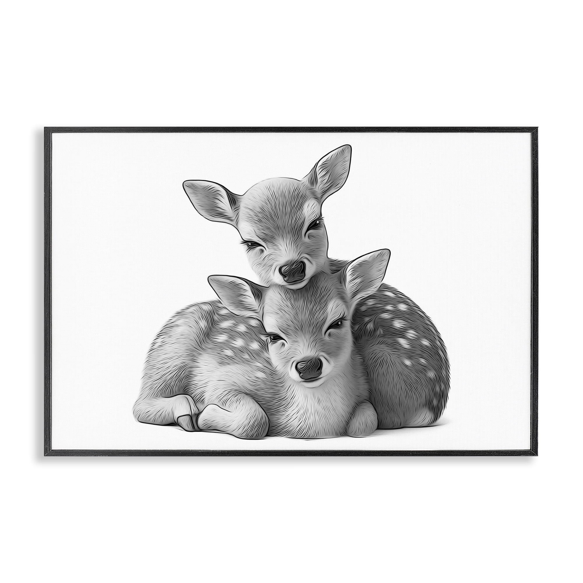 Stupell Industries Two Cuddling Fawns Animals & Insects Painting Black Framed Art Print Wall Art, 24 x 16