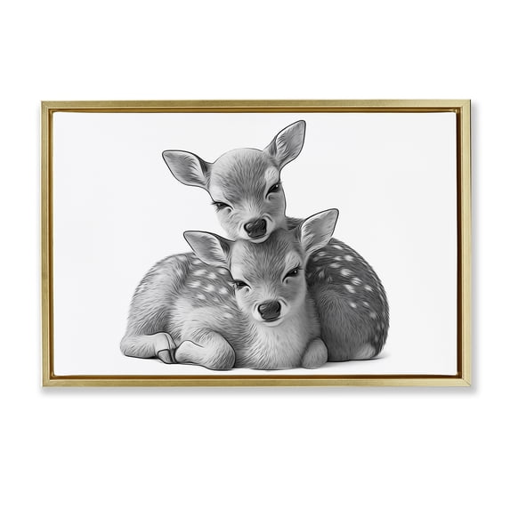 Stupell Industries Two Cuddling Fawns Animals & Insects Painting Gold Floater Framed Art Print Wall Art, 25 x 17