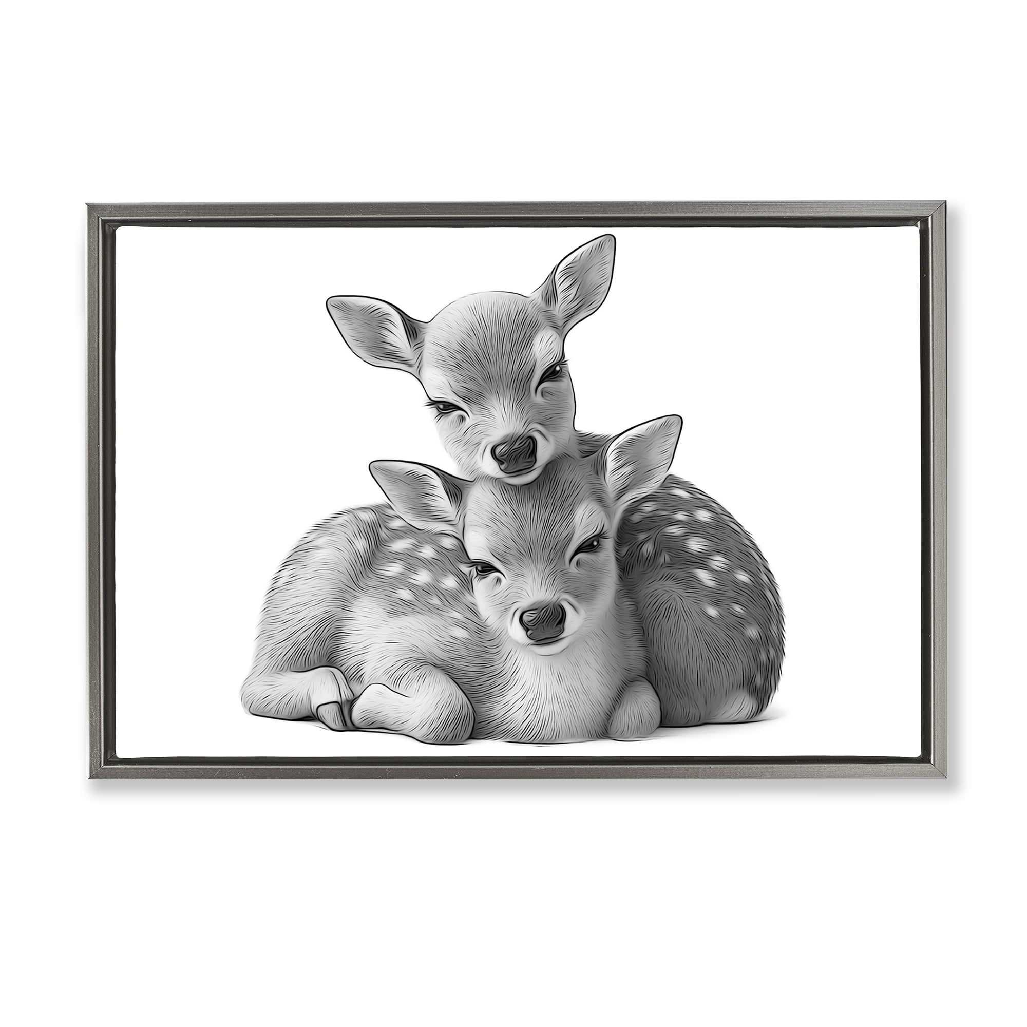 Stupell Industries Two Cuddling Fawns Animals & Insects Painting Gray Floater Framed Art Print Wall Art, 25 x 17