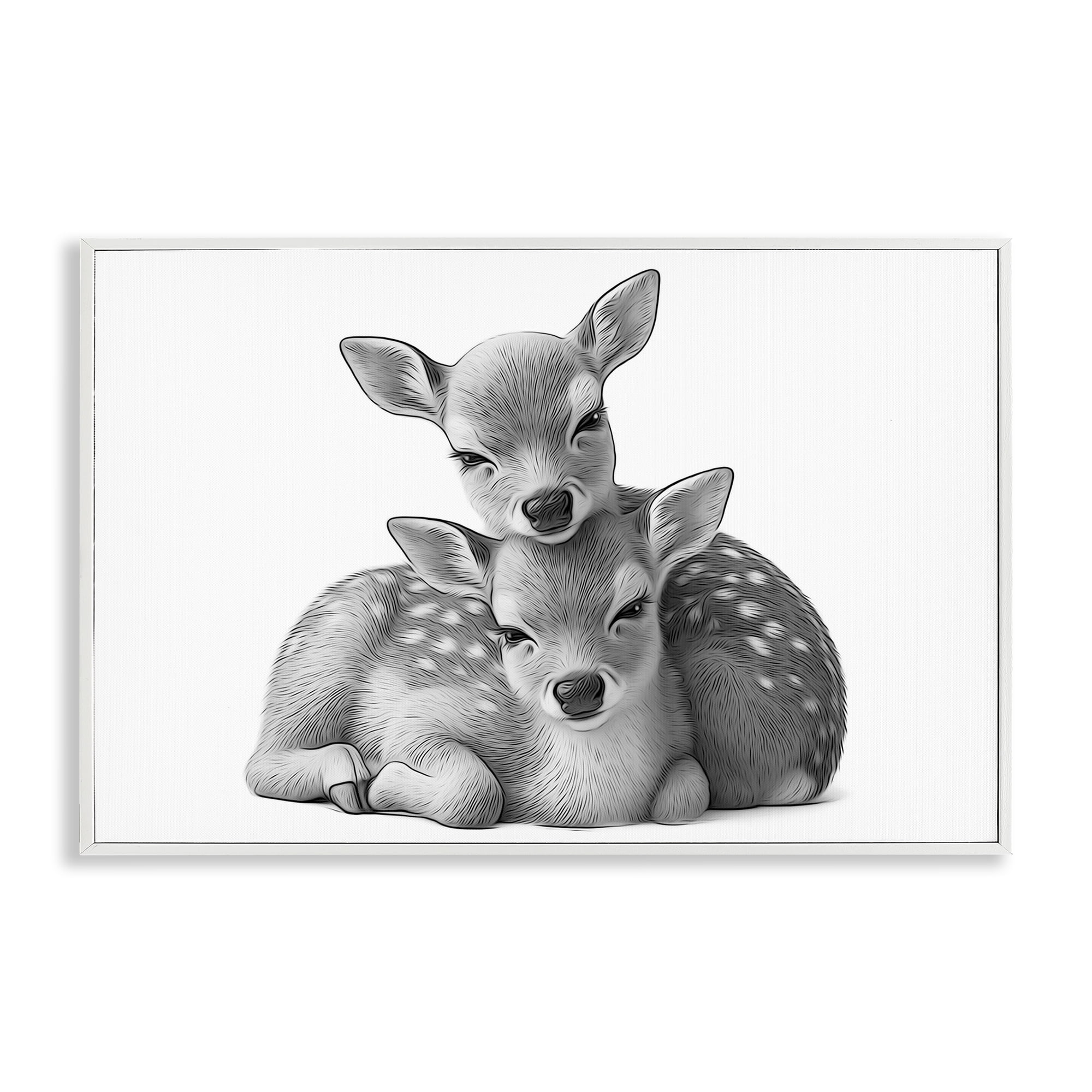 Stupell Industries Two Cuddling Fawns Animals & Insects Painting White Framed Art Print Wall Art, 24 x 16