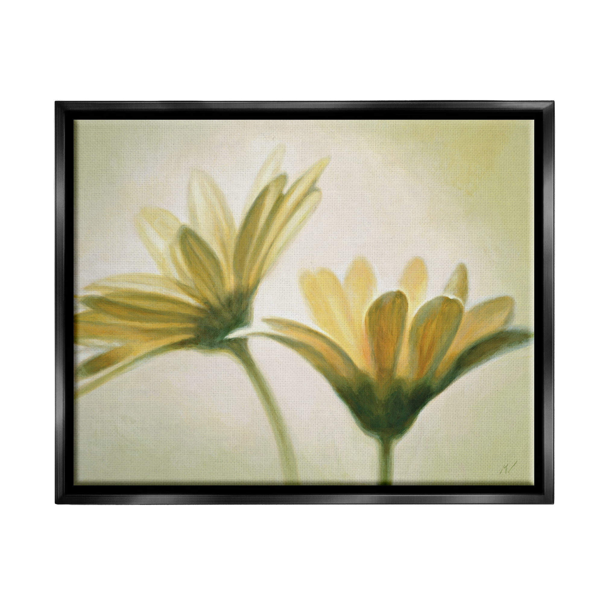 Stupell Industries Two Daisies Painting Botanical & Floral Painting Black Floater Framed Canvas Art Print Wall Art, 21 x 17
