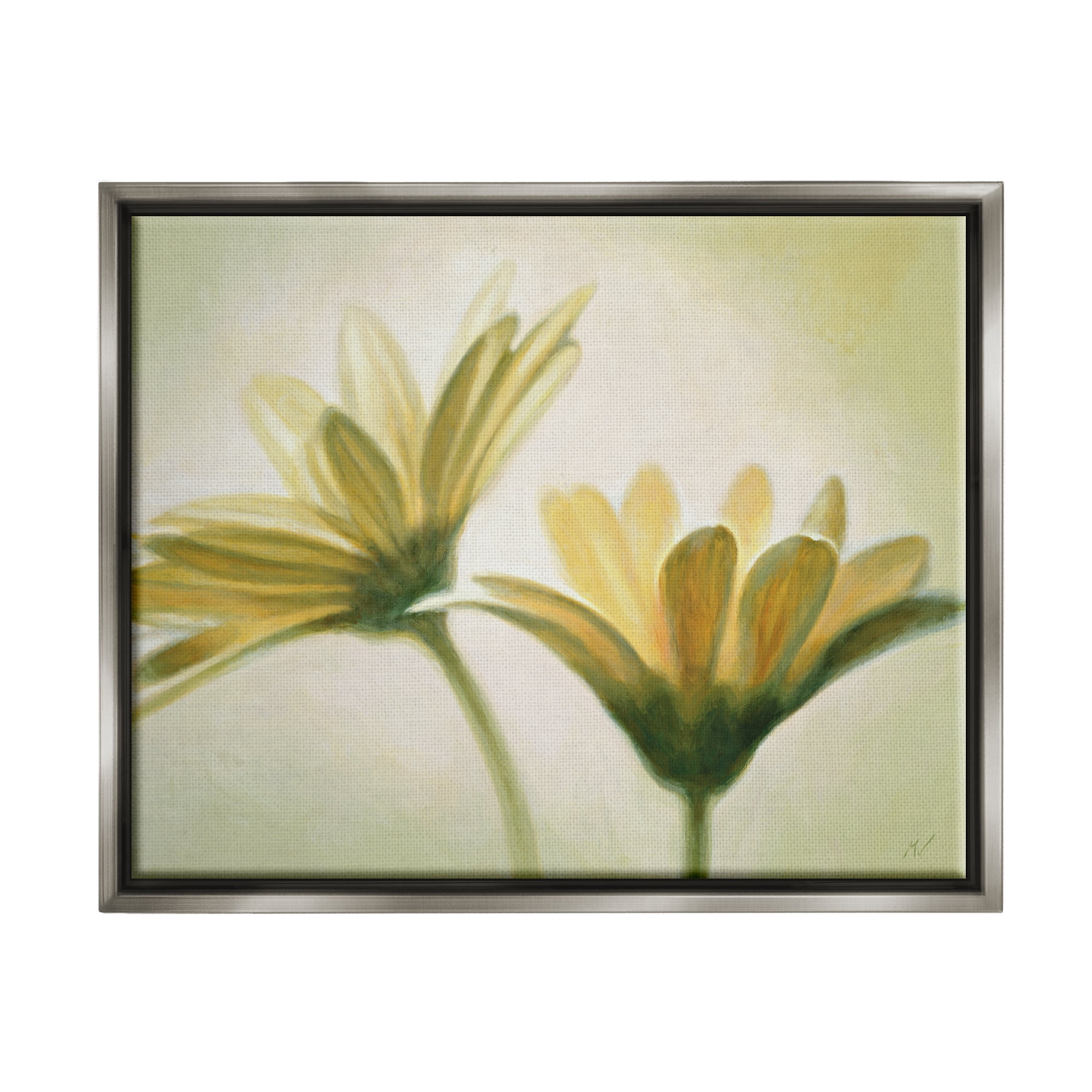Stupell Industries Two Daisies Painting Botanical & Floral Painting Gray Floater Framed Canvas Art Print Wall Art, 31 x 25